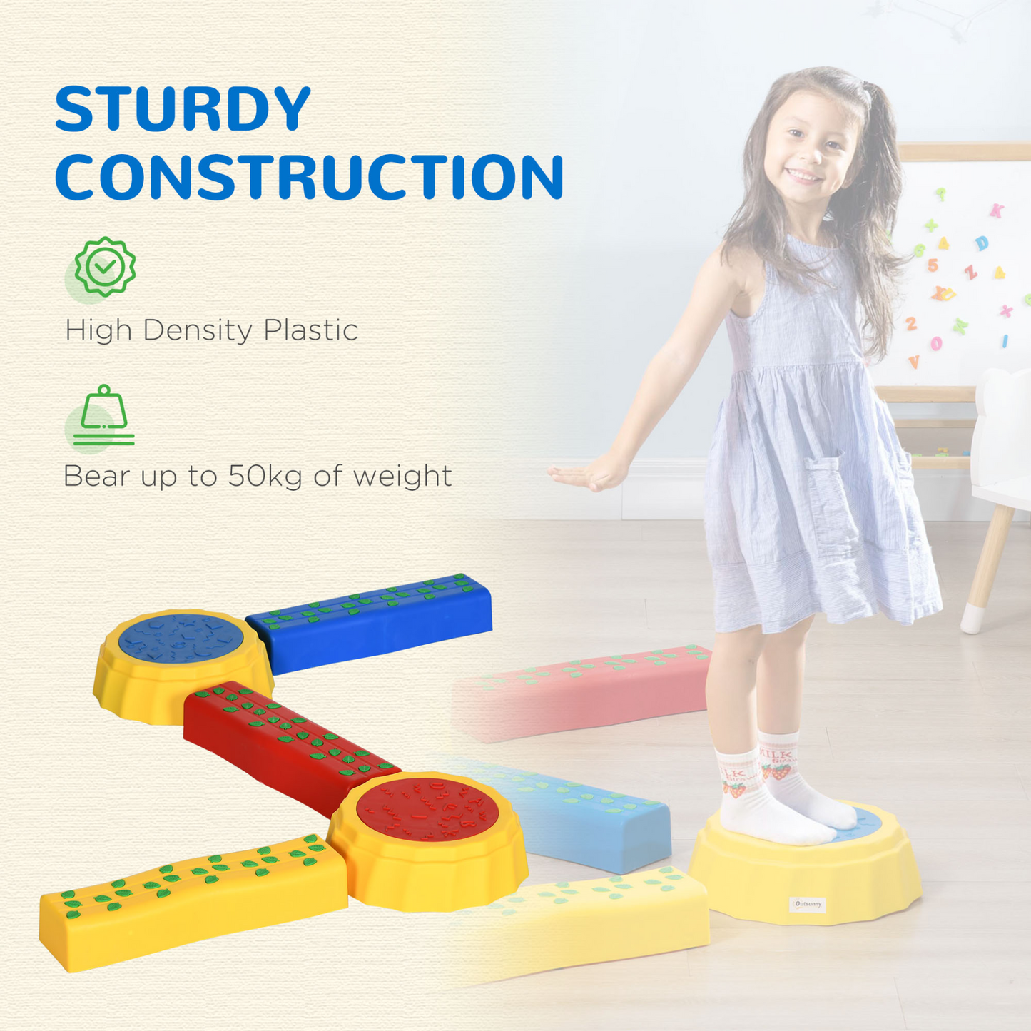 Outsunny 5 PCS Kids Stepping Stones Balance Beam Set - Non-Slip, Stackable, Durable for Toddlers MyLibelula