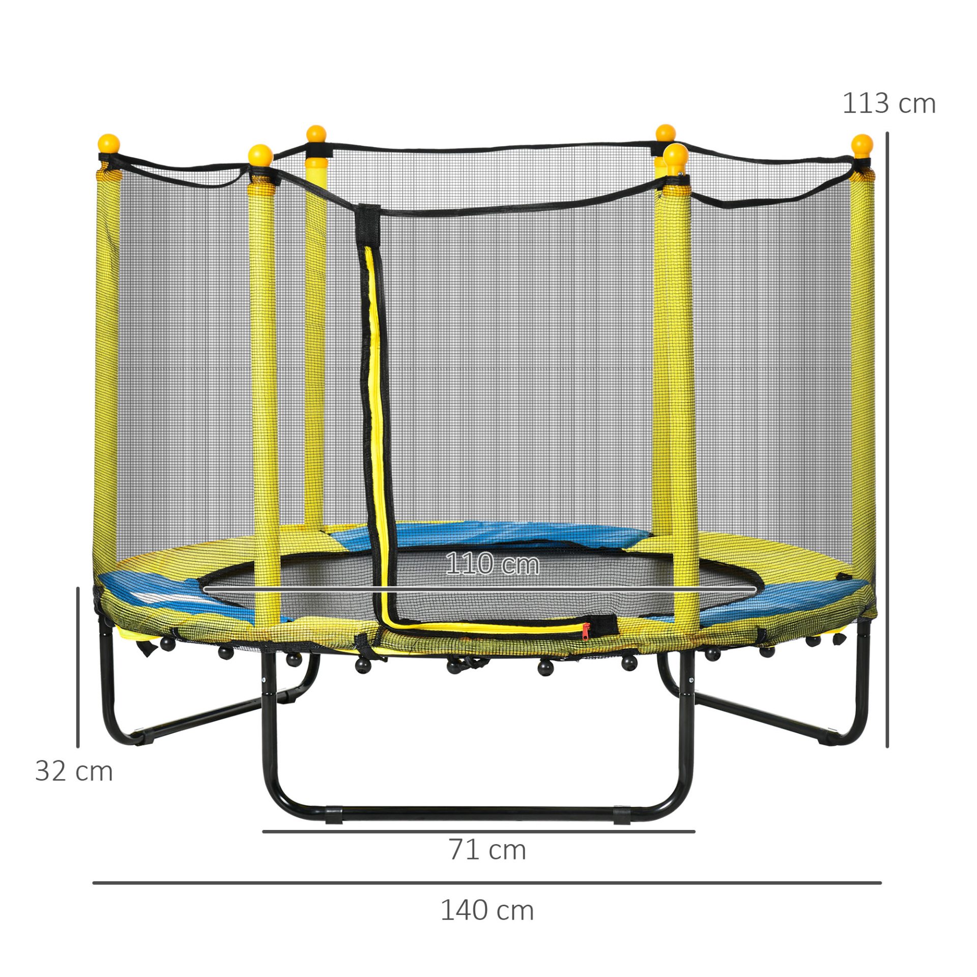 HOMCOM 4.6FT Kids Indoor Trampoline with Enclosure, Safety Net & Pads - Yellow, Ages 1-10 MyLibelula