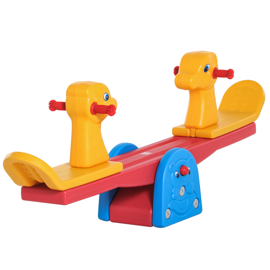 HOMCOM Kids Seesaw Teeter Totter 2 Seats with Easy-Grip Handles | Safe Indoor & Outdoor Play Equipment | Multicolor | Ages 1-4 MyLibelula