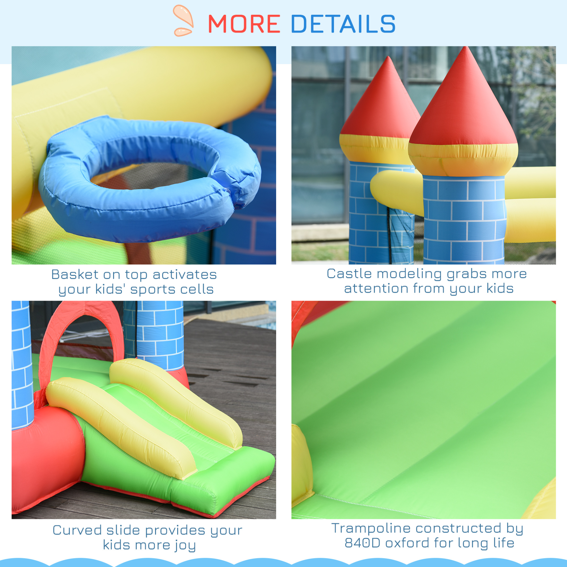 Outsunny Kids Bounce Castle House Inflatable Trampoline Slide Water Pool & Basket - 4-in-1 Fun for Ages 3-8 with Blower MyLibelula