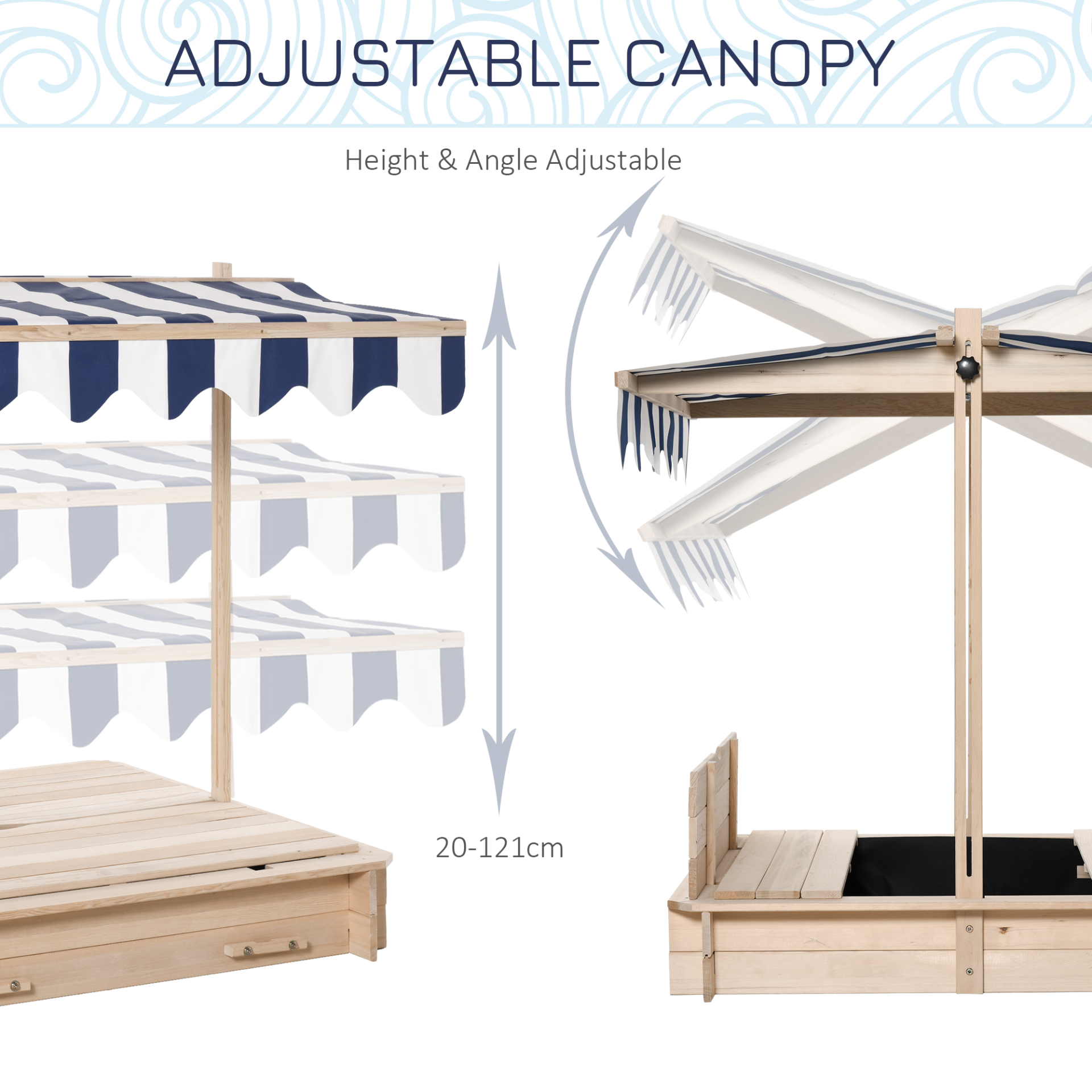 Outsunny Kids Wooden Sand Pit with Adjustable Canopy, Convertible Bench Seat & Protective Lids for Outdoor Play MyLibelula