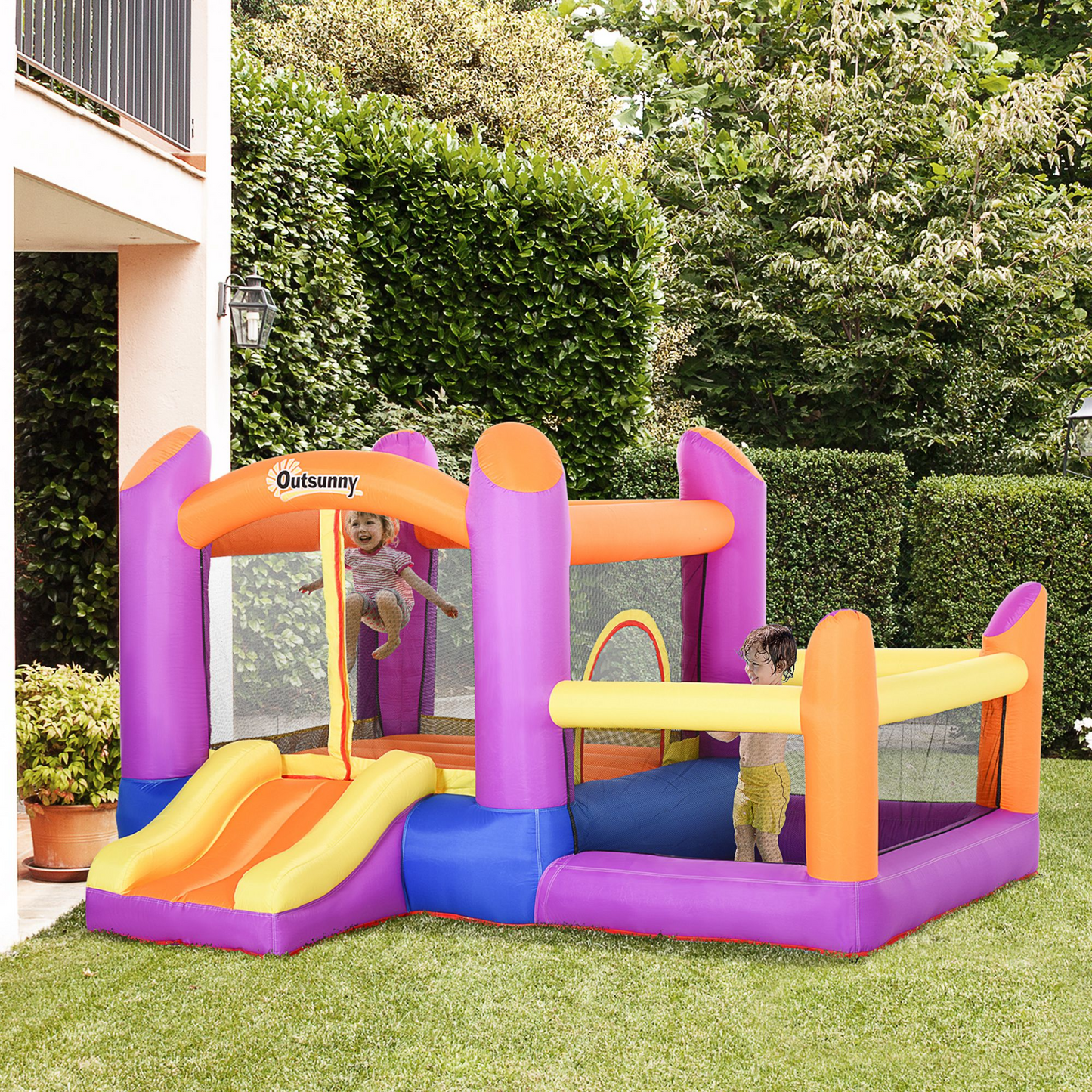 Outsunny Kids Bounce Castle House Inflatable Trampoline Slide Water Pool 3-in-1 with Blower for Kids Age 3-8 | Multi-color | 2.8 x 2.5 x 1.7m MyLibelula