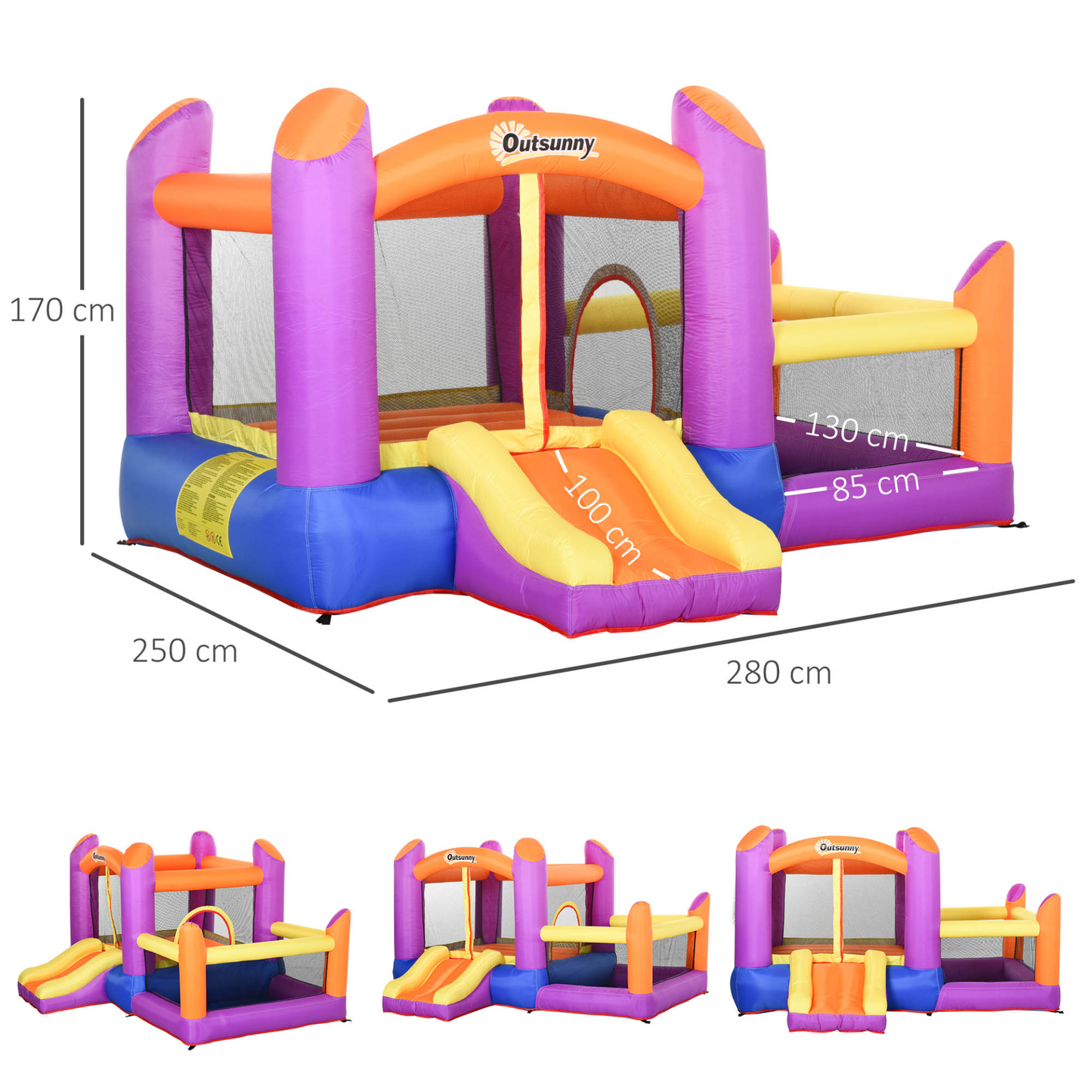 Outsunny Kids Bounce Castle House Inflatable Trampoline Slide Water Pool 3-in-1 with Blower for Kids Age 3-8 | Multi-color | 2.8 x 2.5 x 1.7m MyLibelula