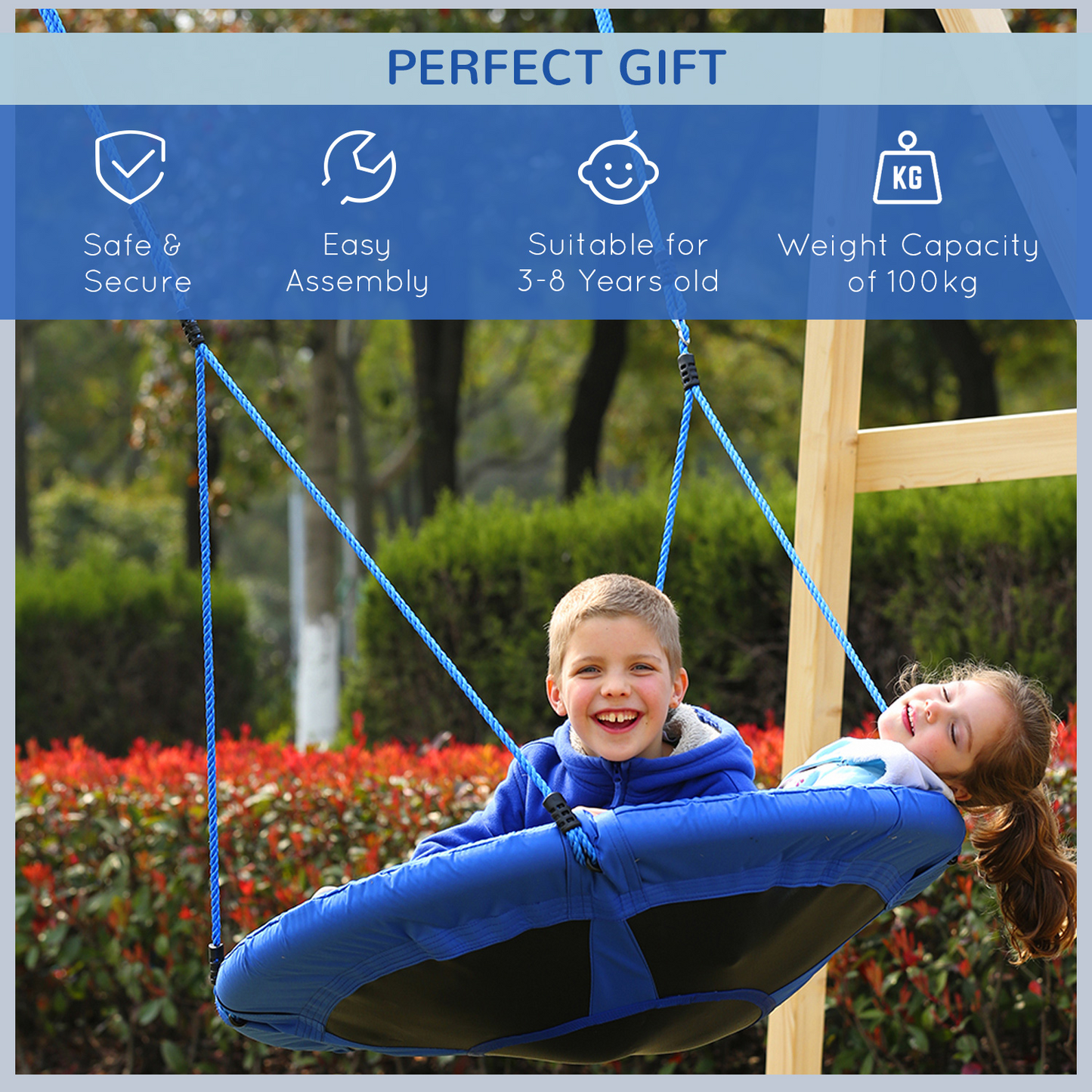 HOMCOM 40 Inch / 100 cm Round Kids Nest Tree Swing Seat - Blue | Outdoor Backyard Fun MyLibelula