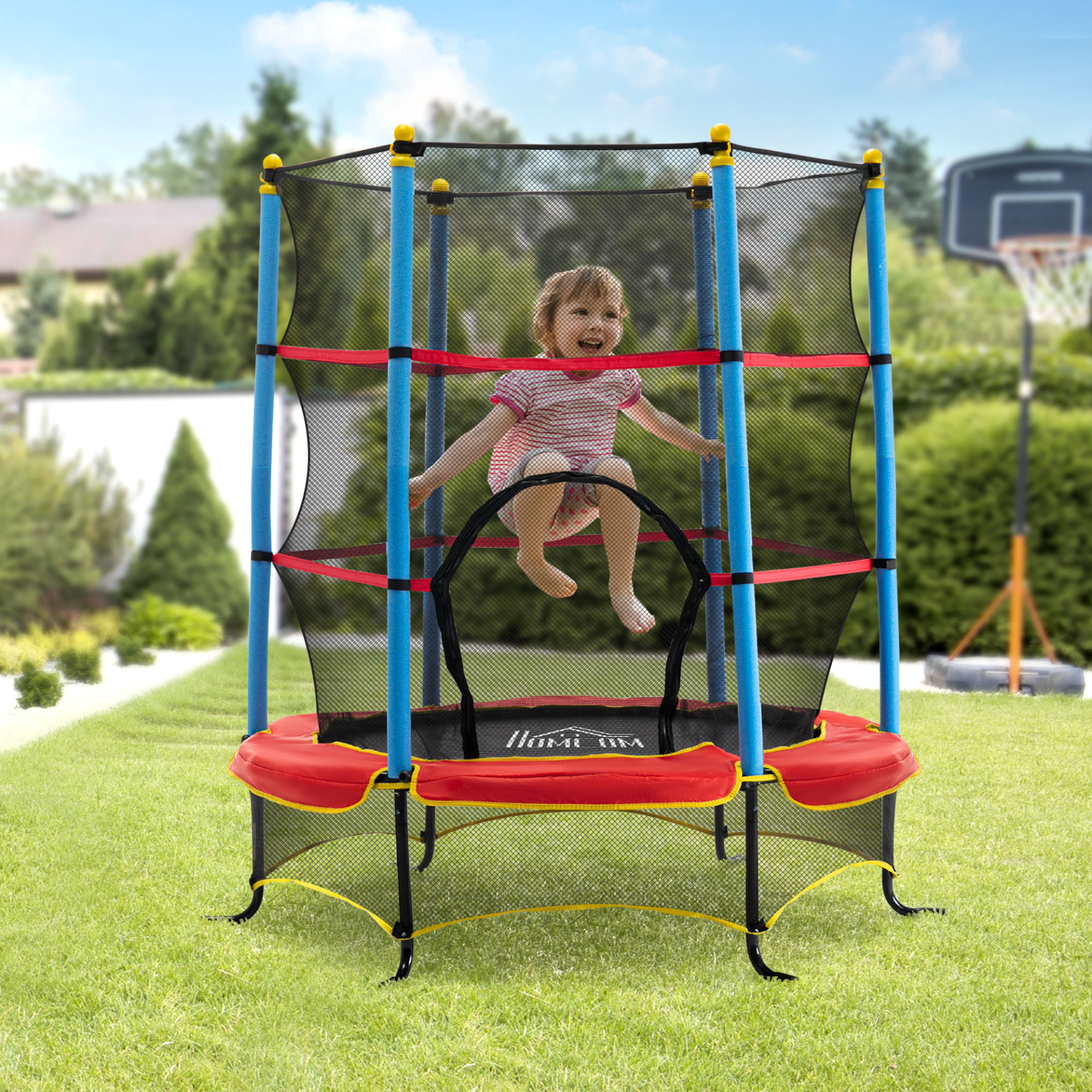 HOMCOM 4.6FT/55 Inch Kids Trampoline with Safety Enclosure Net - Perfect for Ages 3-6, Indoor/Outdoor Fun MyLibelula