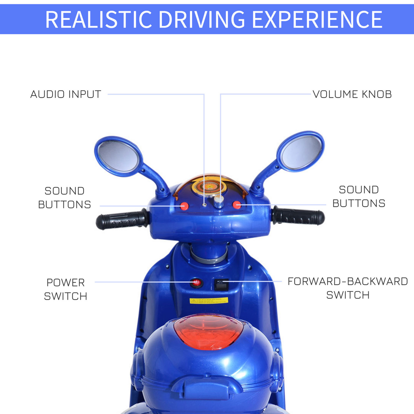 HOMCOM Kids Electric Ride On Toy Car Motorbike Tricycle w/ 6V Battery, LED Headlight & Music - Blue, Ages 3-5 MyLibelula