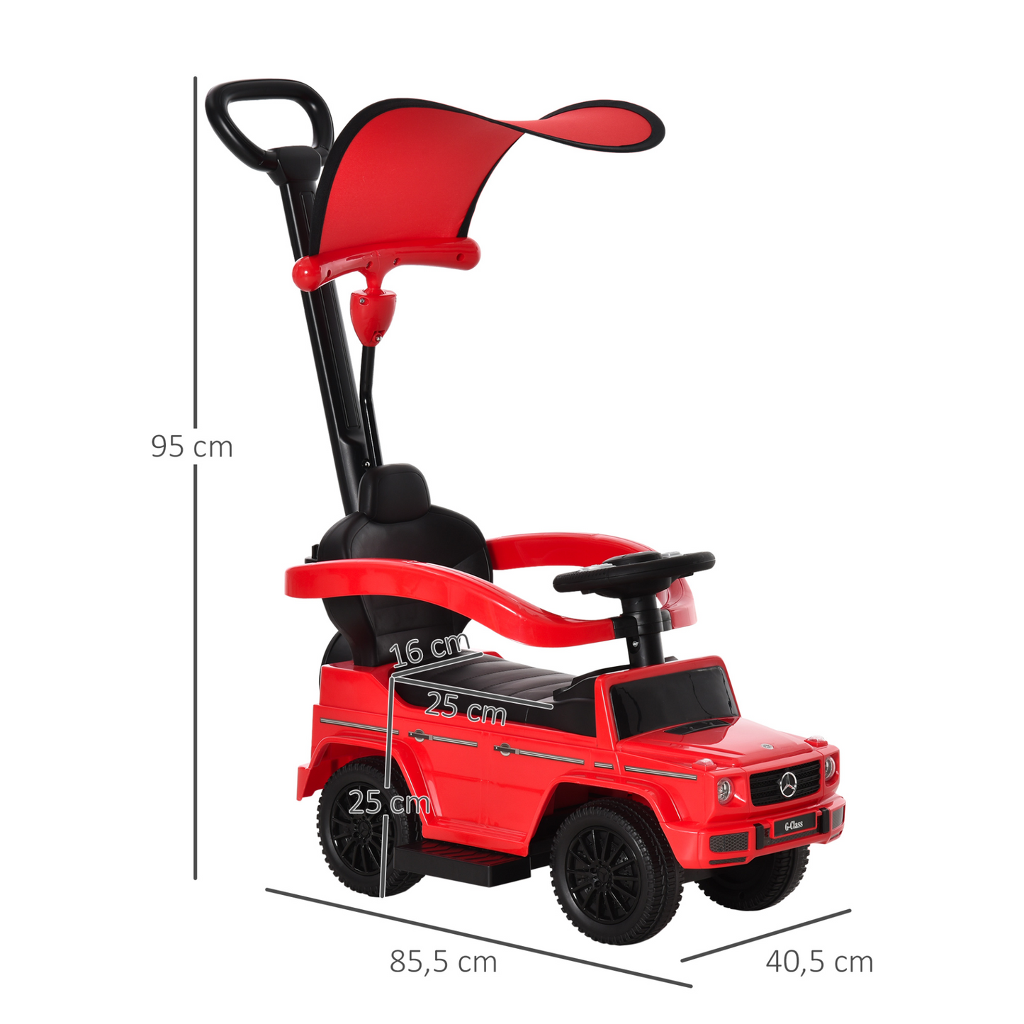 HOMCOM 3 in 1 Kids Ride on Push Car - Licensed Mercedes Benz G350 Walker, Red MyLibelula