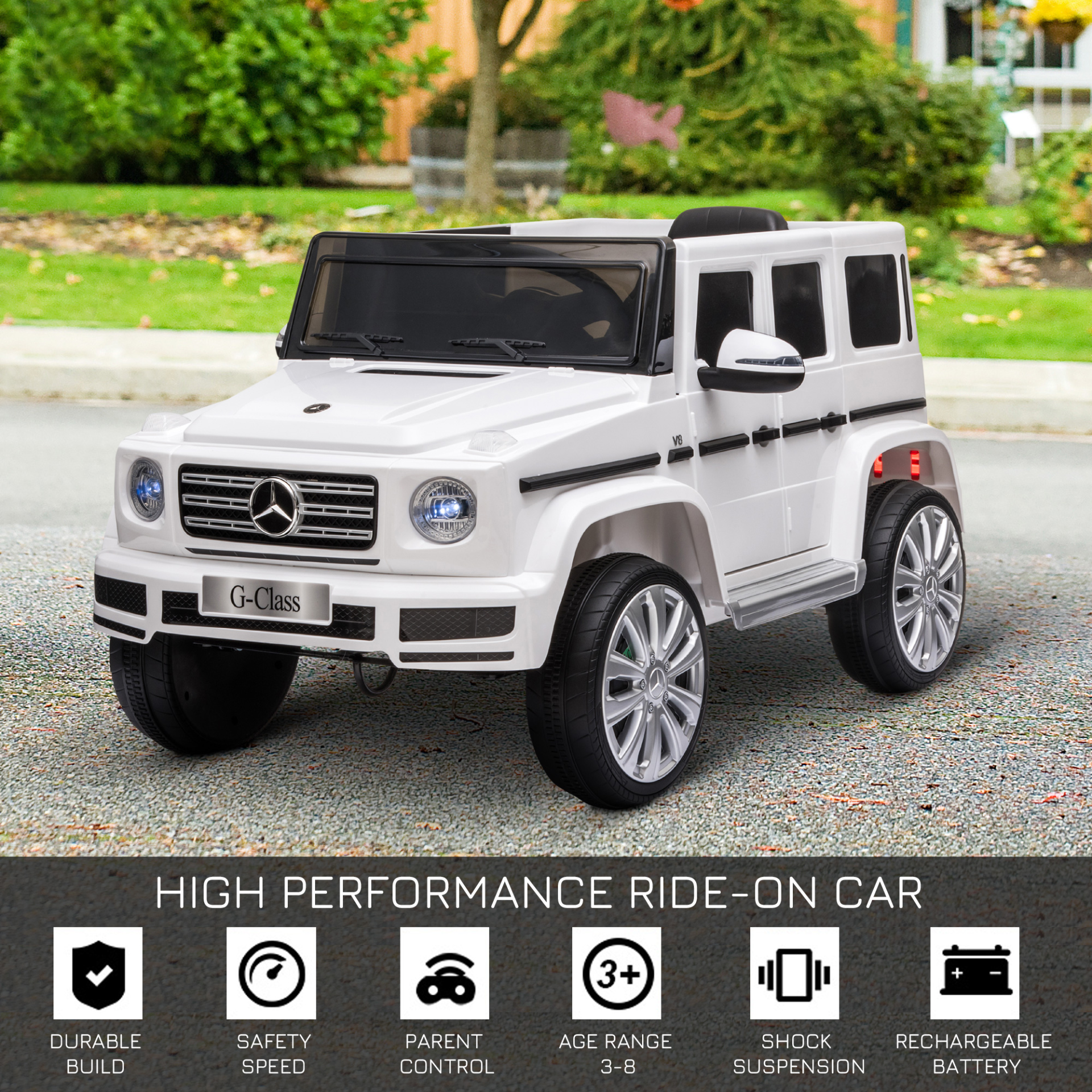 HOMCOM 12V Mercedes Benz G500 Kids Ride On Car with Parental Remote, Music & Lights - White MyLibelula