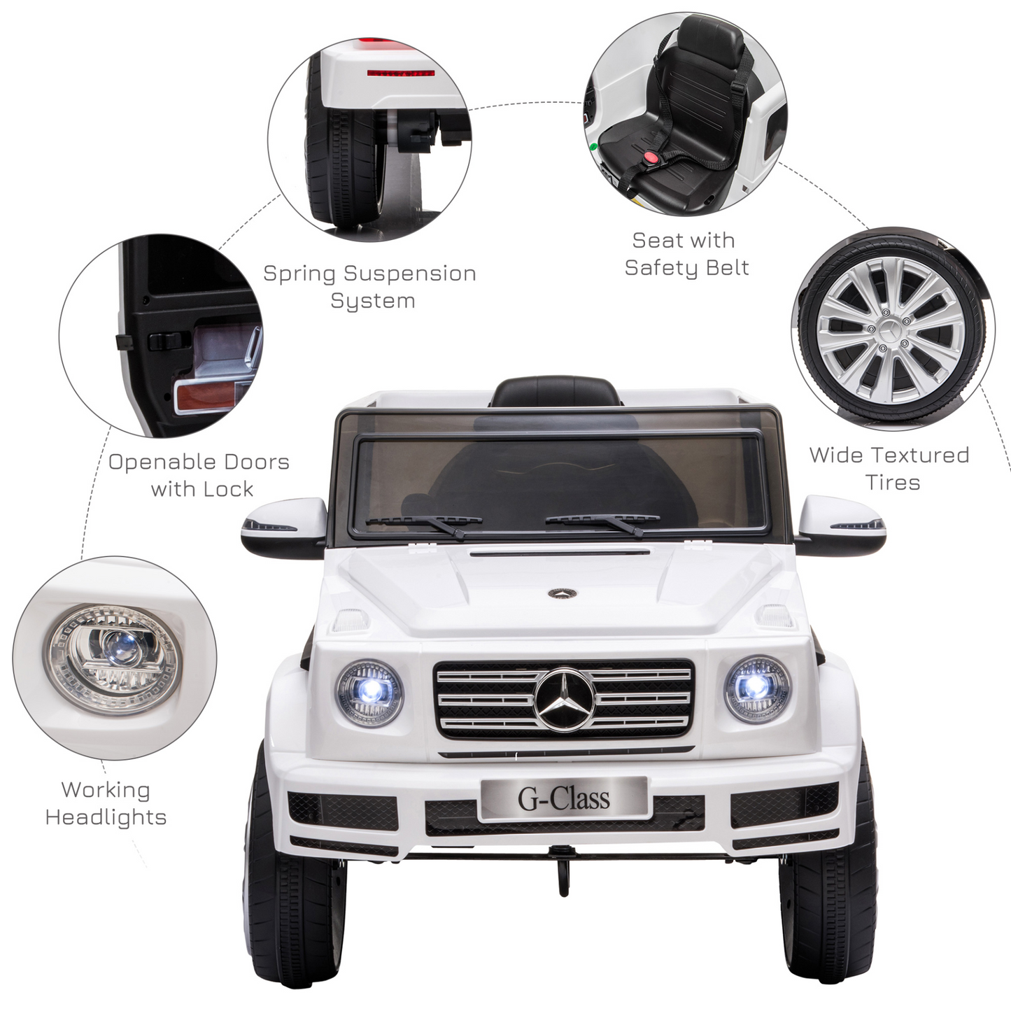 HOMCOM 12V Mercedes Benz G500 Kids Ride On Car with Parental Remote, Music & Lights - White MyLibelula