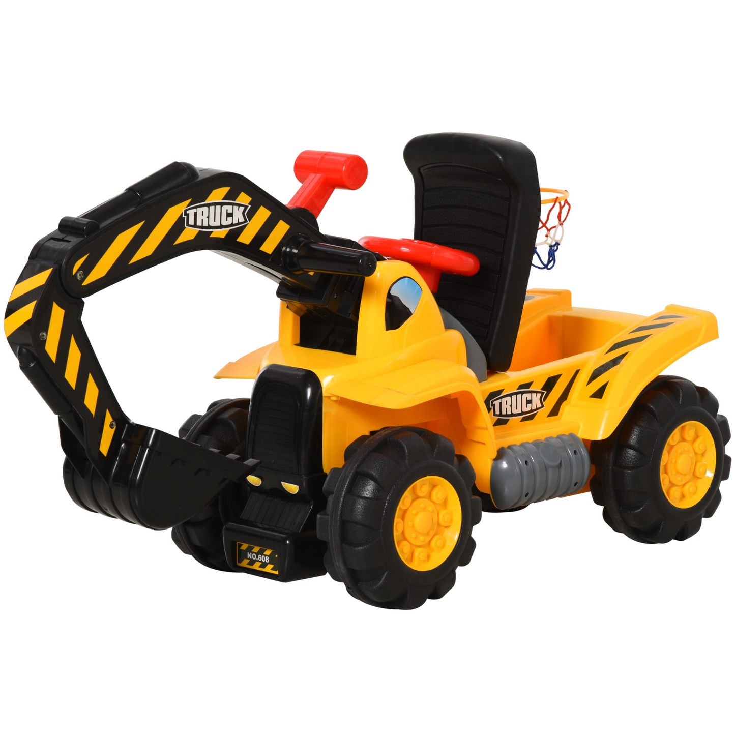 HOMCOM Kids Ride On Excavator Digger with Storage and Basketball Net - Fun and Interactive 3-in-1 Construction Truck Toy MyLibelula