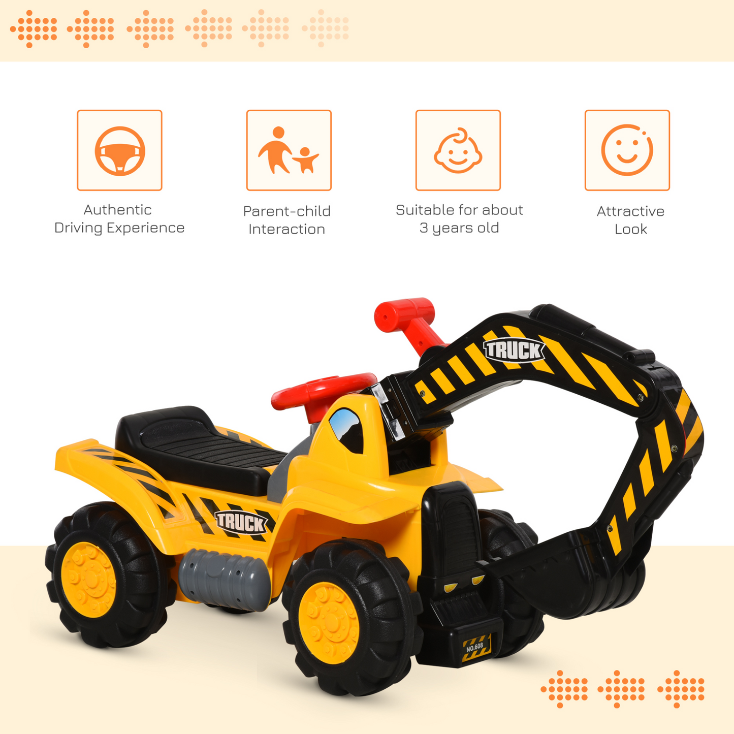 HOMCOM Kids Ride On Excavator Digger with Storage and Basketball Net - Fun and Interactive 3-in-1 Construction Truck Toy MyLibelula