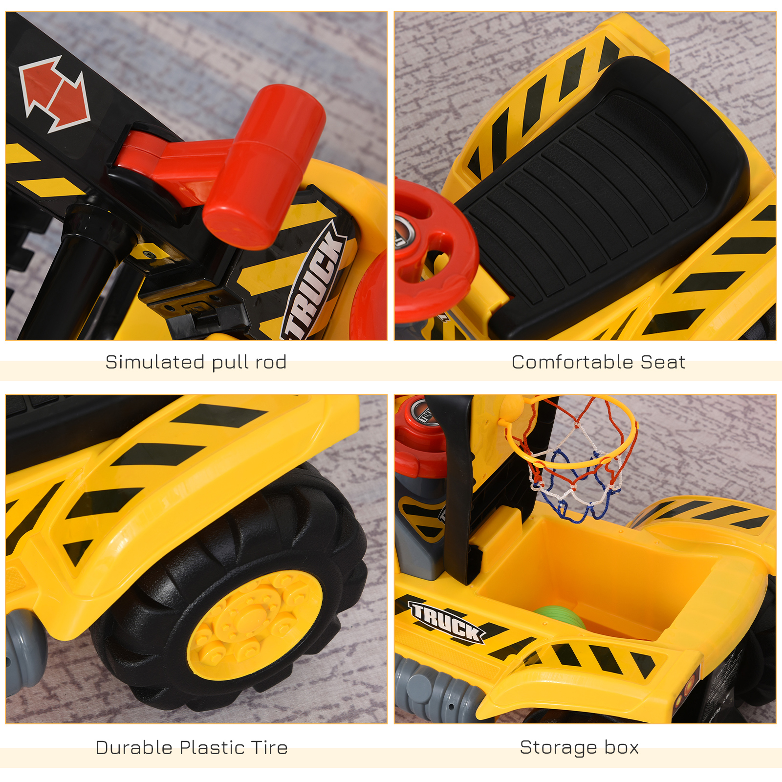 HOMCOM Kids Ride On Excavator Digger with Storage and Basketball Net - Fun and Interactive 3-in-1 Construction Truck Toy MyLibelula