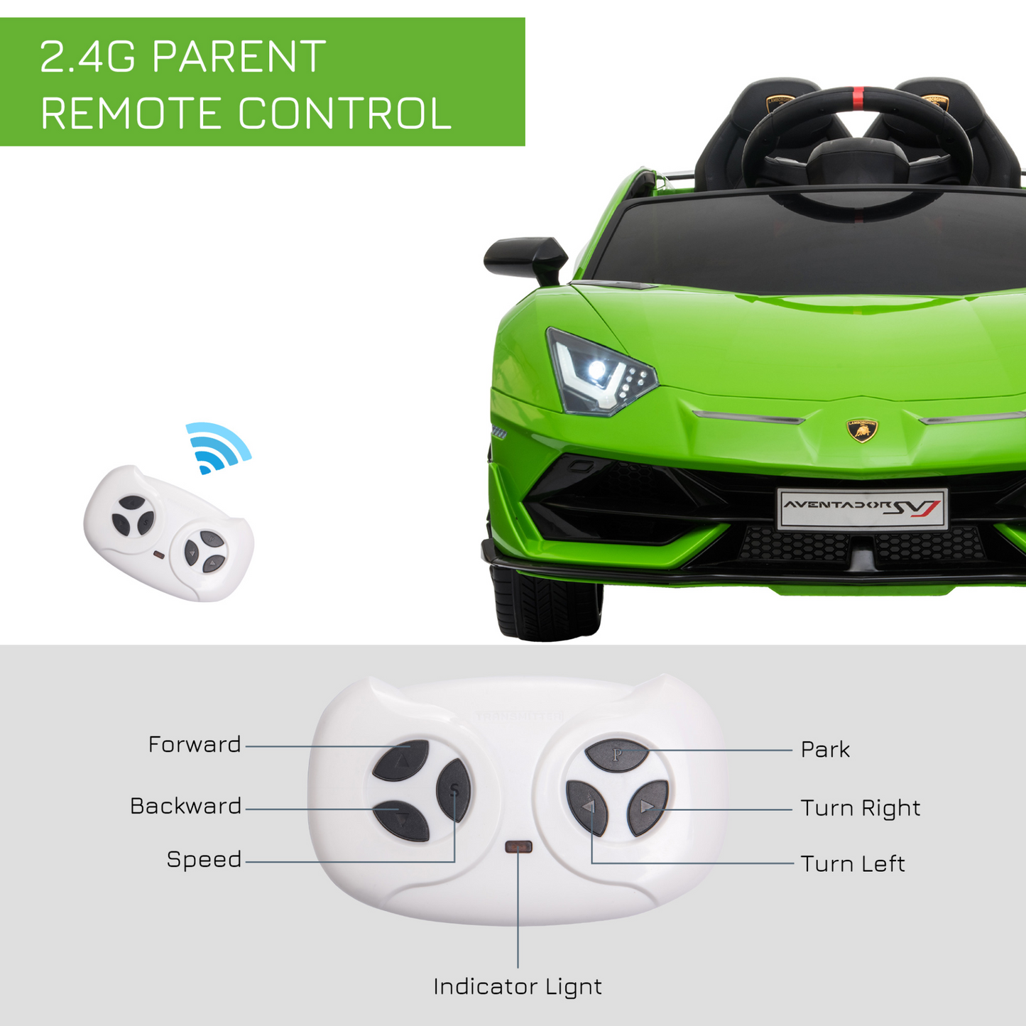 HOMCOM 12V Kids Electric Lamborghini Aventador Ride On Car - Remote Control, Music, Lights, Green MyLibelula