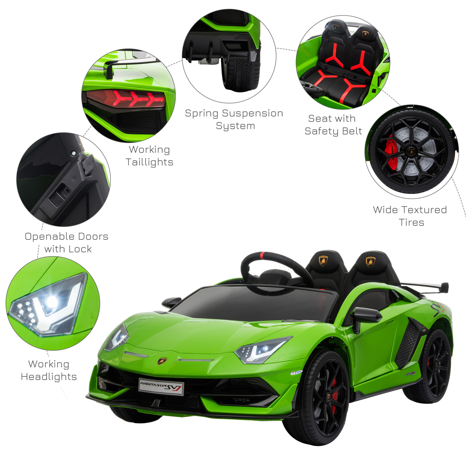 HOMCOM 12V Kids Electric Lamborghini Aventador Ride On Car - Remote Control, Music, Lights, Green MyLibelula