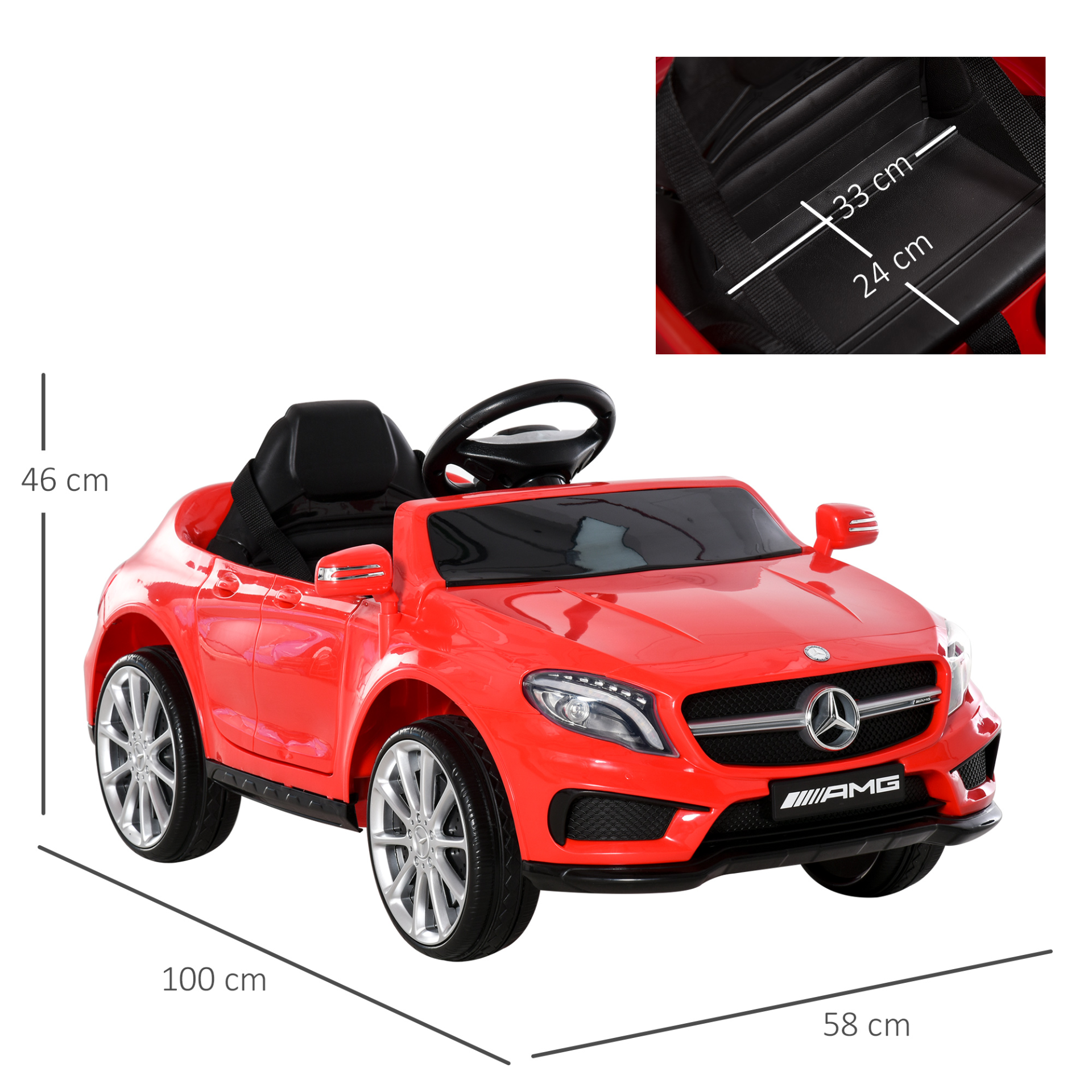 HOMCOM 6V Kids Ride On Car Mercedes Benz GLA Licensed Toy with Music, Remote Control, Rechargeable Headlight, Two Speeds - Red MyLibelula