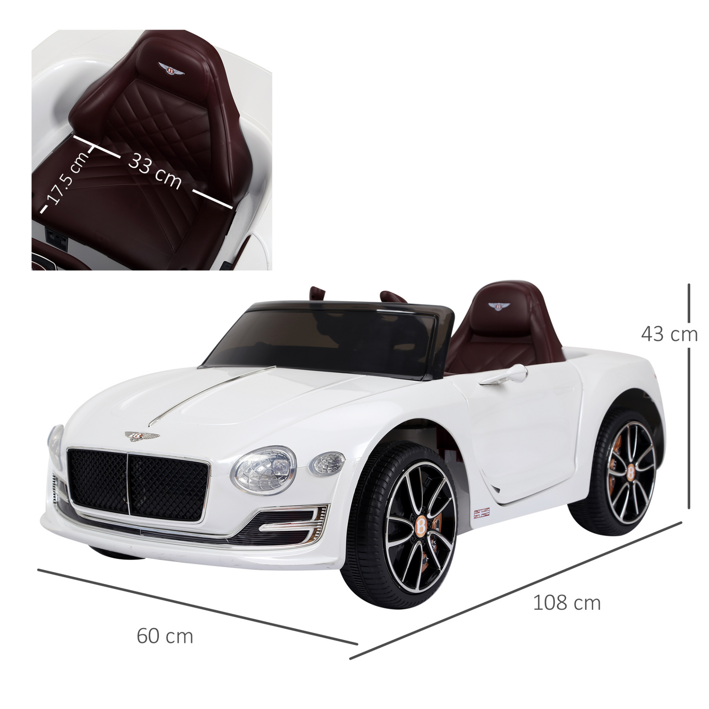 HOMCOM 12V Kids Electric Ride-on Car Bentley GT – Twin Motors, LED Lights, Music, Parental Remote – White MyLibelula