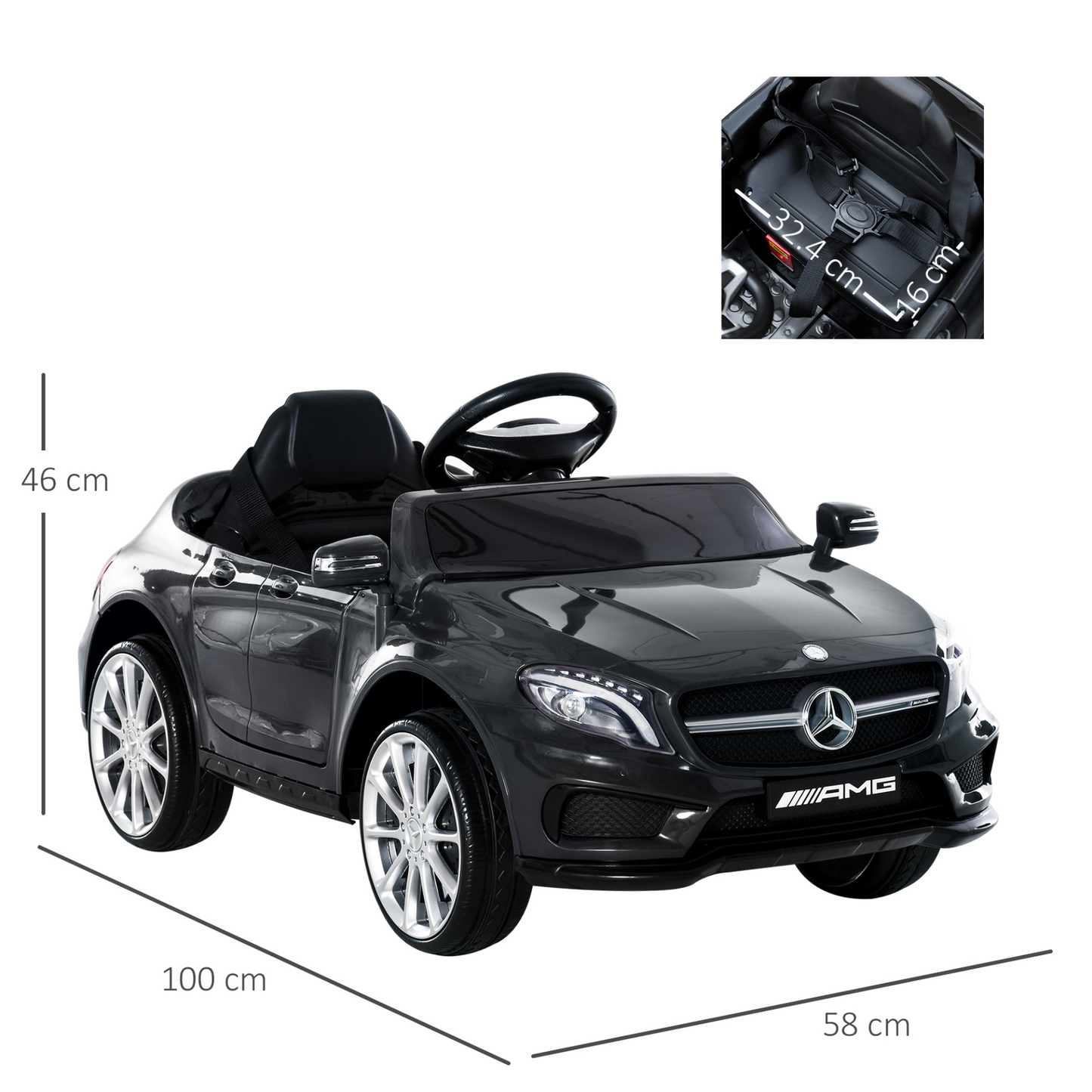 HOMCOM Licensed Mercedes Benz GLA 6V Kids Ride On Car with Music & Remote Control - Black MyLibelula