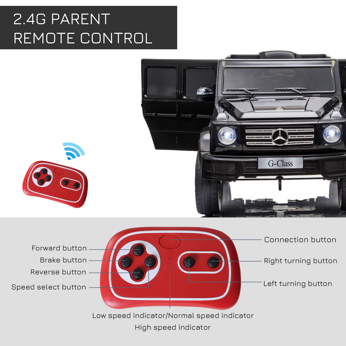 HOMCOM 12V Kids Electric Ride On Car Mercedes Benz G500 - Parental Remote, Music, Lights, MP3, Black MyLibelula