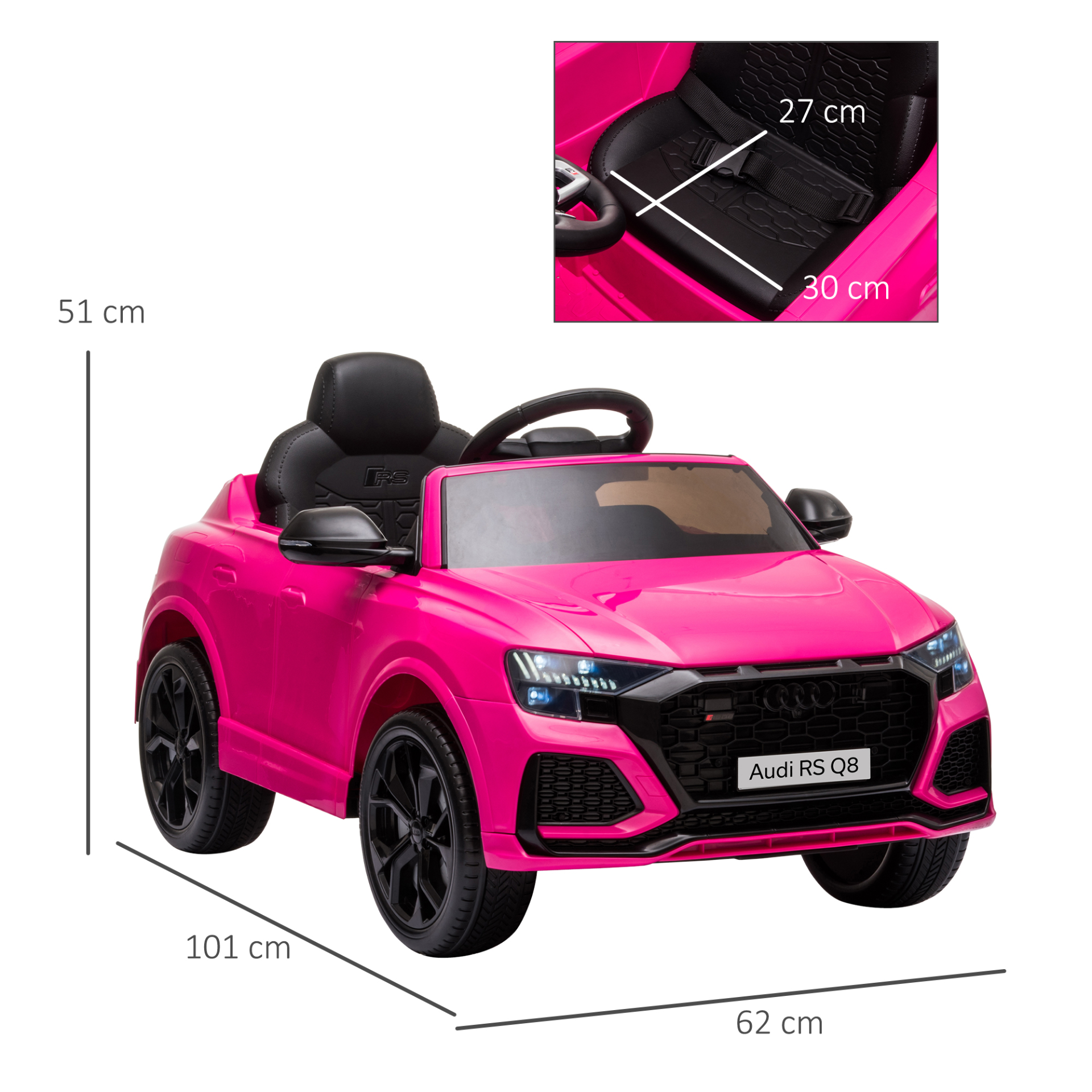 HOMCOM 6V Kids Electric Ride On Car - RS Q8 Licensed Toy Car with Remote Control, Music, Lights, USB MP3 & Bluetooth for Ages 3-5, Pink MyLibelula