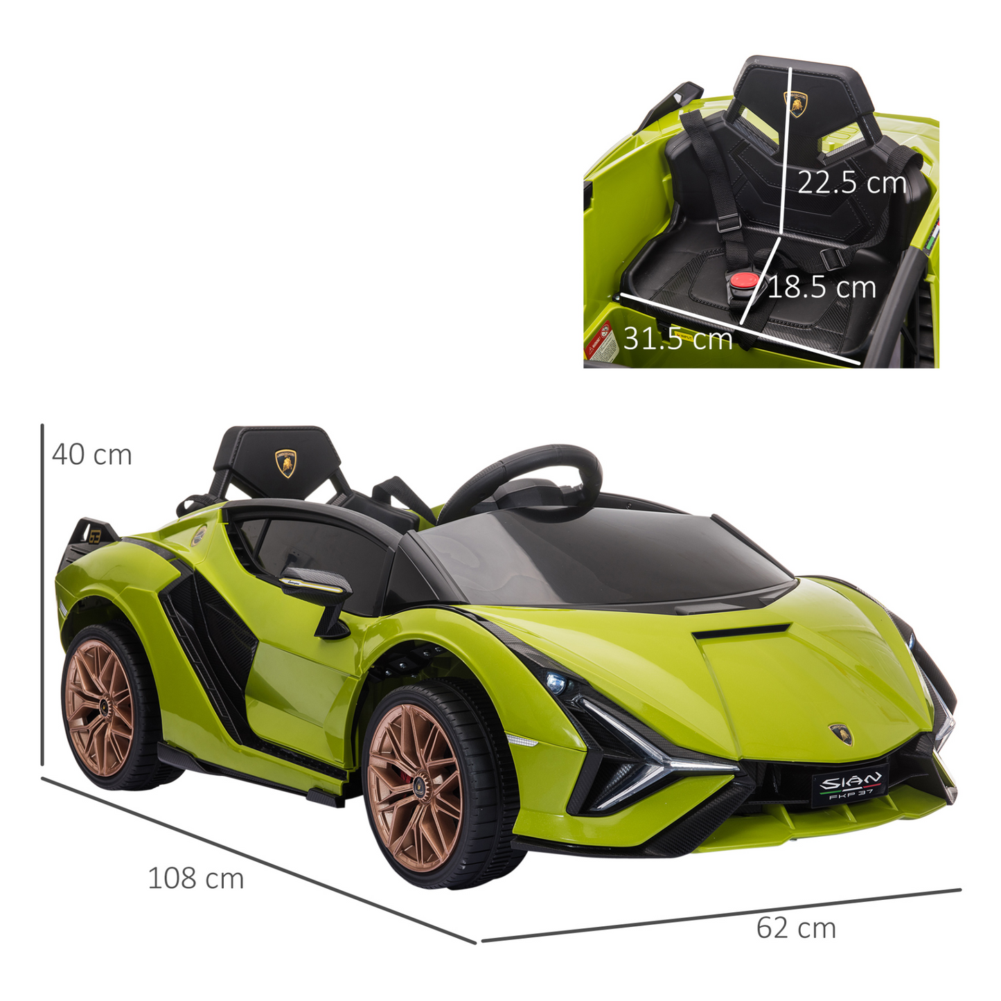 HOMCOM 12V Kids Electric Ride On Car with Remote Control, Music, Lights & MP3 - Green MyLibelula