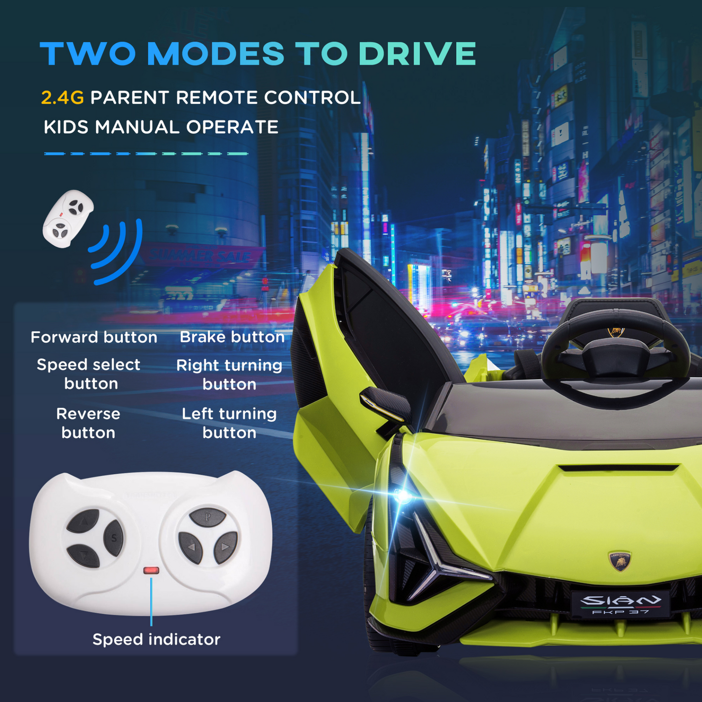 HOMCOM 12V Kids Electric Ride On Car with Remote Control, Music, Lights & MP3 - Green MyLibelula