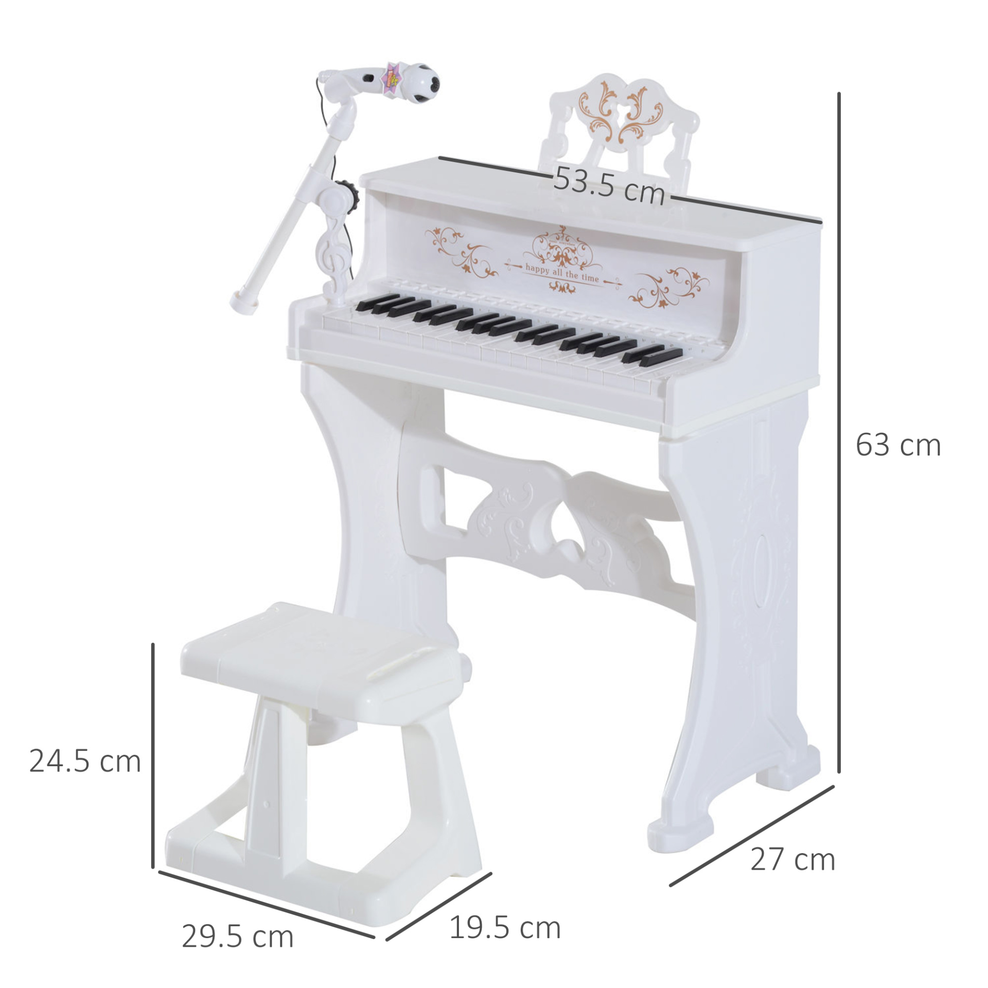 HOMCOM 37-Key Kids Piano Mini Electronic Keyboard with Lights, Stool, Microphone & Music Stand - White MyLibelula