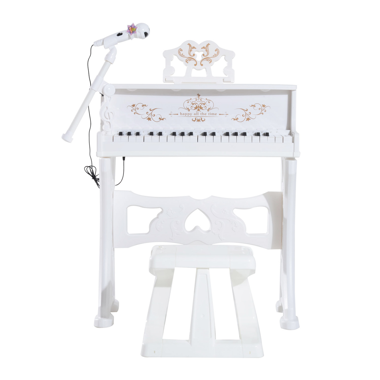 HOMCOM 37-Key Kids Piano Mini Electronic Keyboard with Lights, Stool, Microphone & Music Stand - White MyLibelula