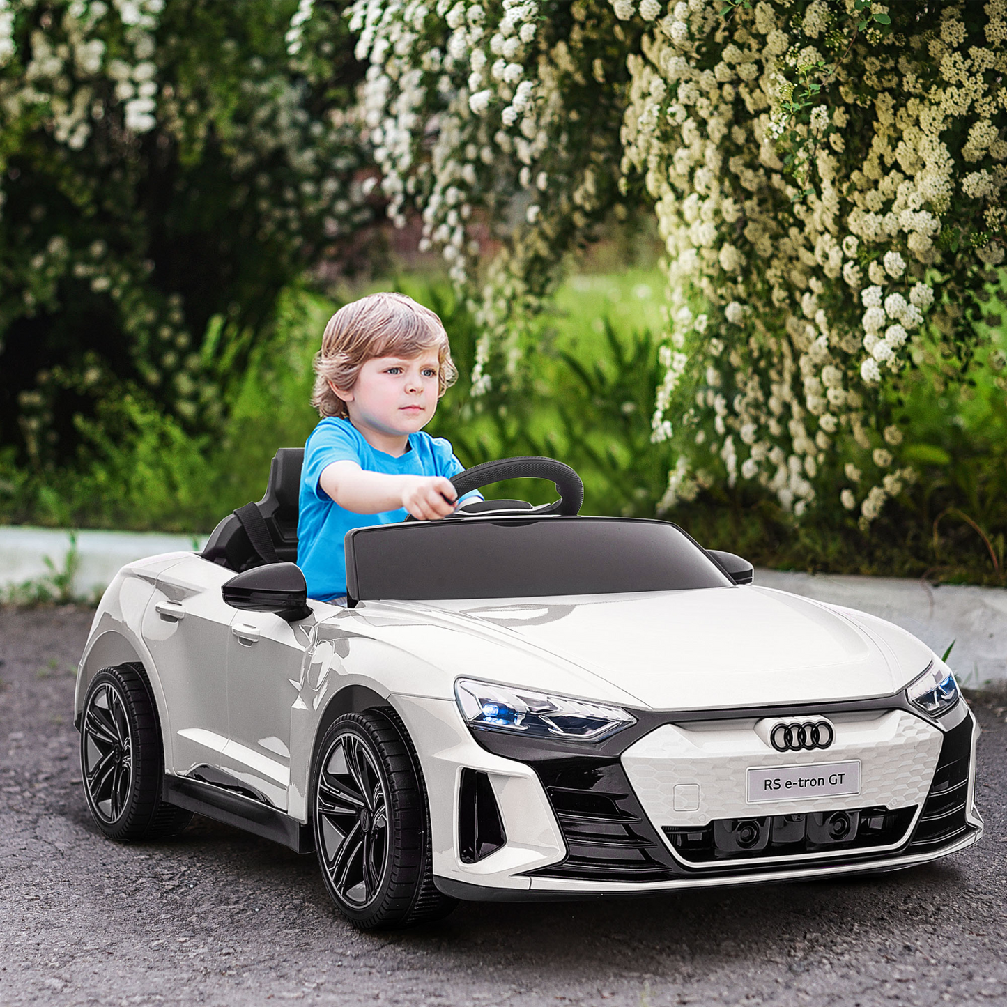 HOMCOM Audi RS e-tron GT Licensed Kids Electric Ride-On Car 12V Battery Powered Toy w/ Remote Control, Lights, Music – White MyLibelula