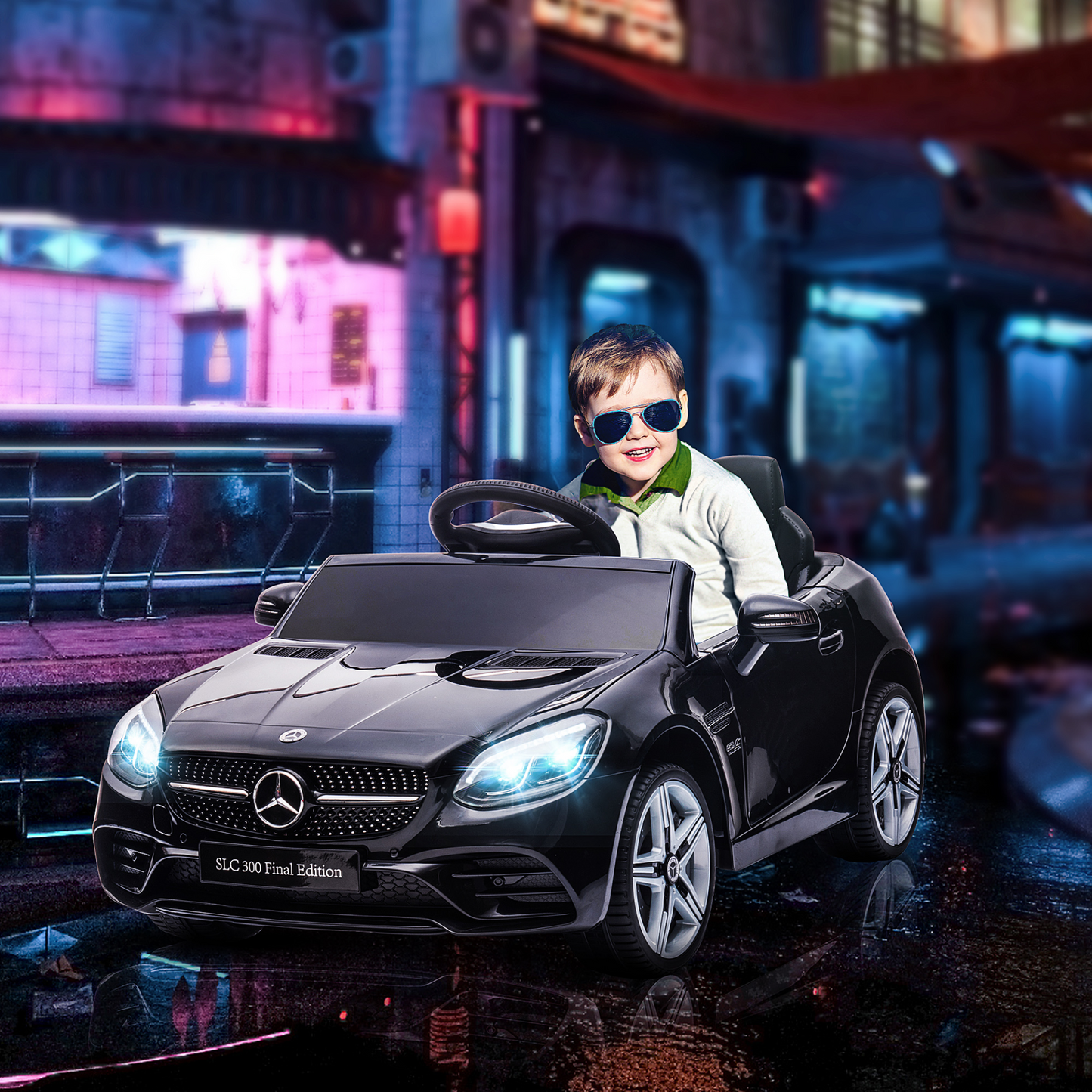 HOMCOM AIYAPLAY Benz SLC 300 Licensed 12V Kids Electric Ride On Car with Parental Remote - Black MyLibelula