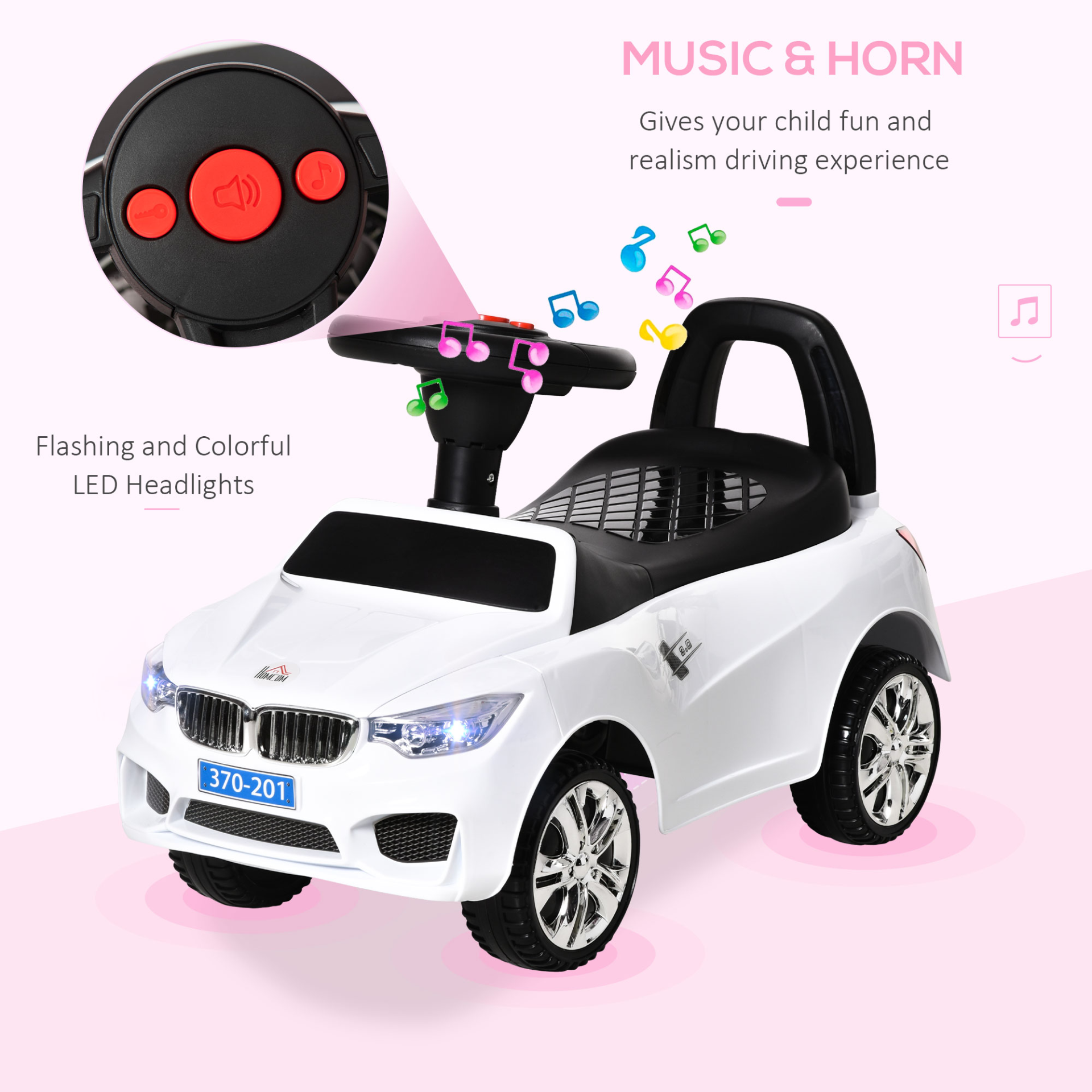 HOMCOM Ride On Car for Toddlers, Foot to Floor Sliding Car with Horn, Music, Lights & Storage, White MyLibelula