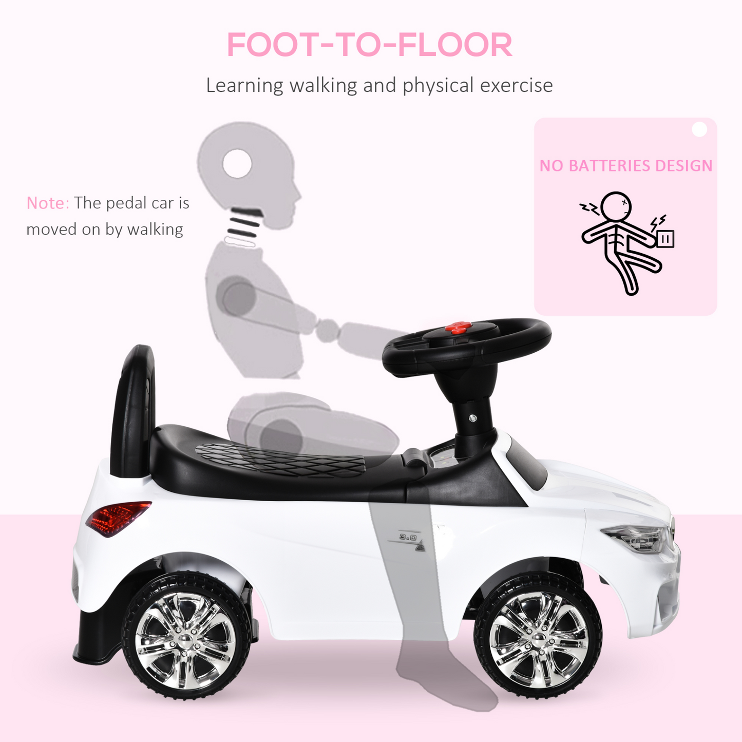 HOMCOM Ride On Car for Toddlers, Foot to Floor Sliding Car with Horn, Music, Lights & Storage, White MyLibelula