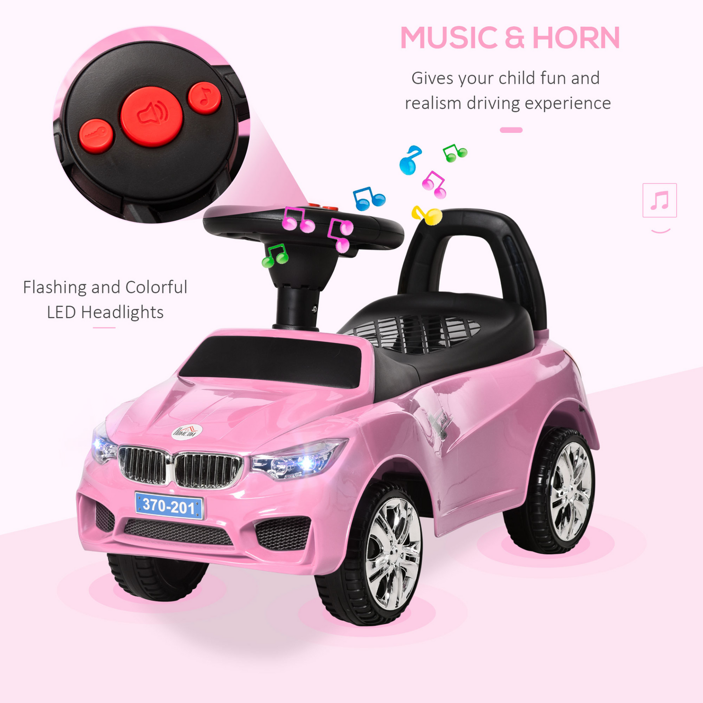 HOMCOM Ride on Car Baby Toddler Walker with Horn, Music, Lights & Storage - Pink, Ages 1.5-3 MyLibelula