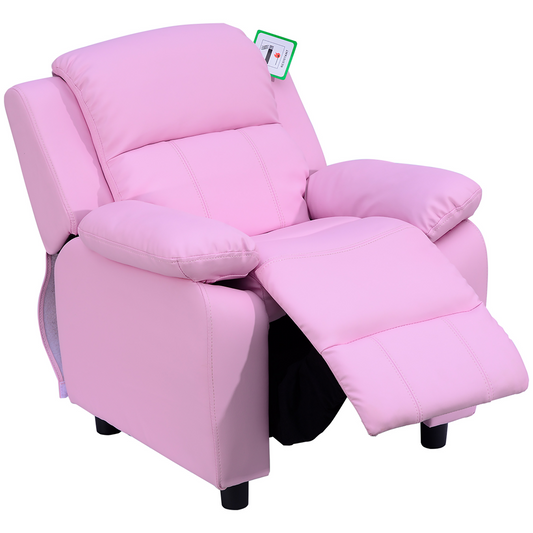 HOMCOM Kids Recliner Lounger Armchair w/ Storage Space - Pink PU Leather MyLibelula