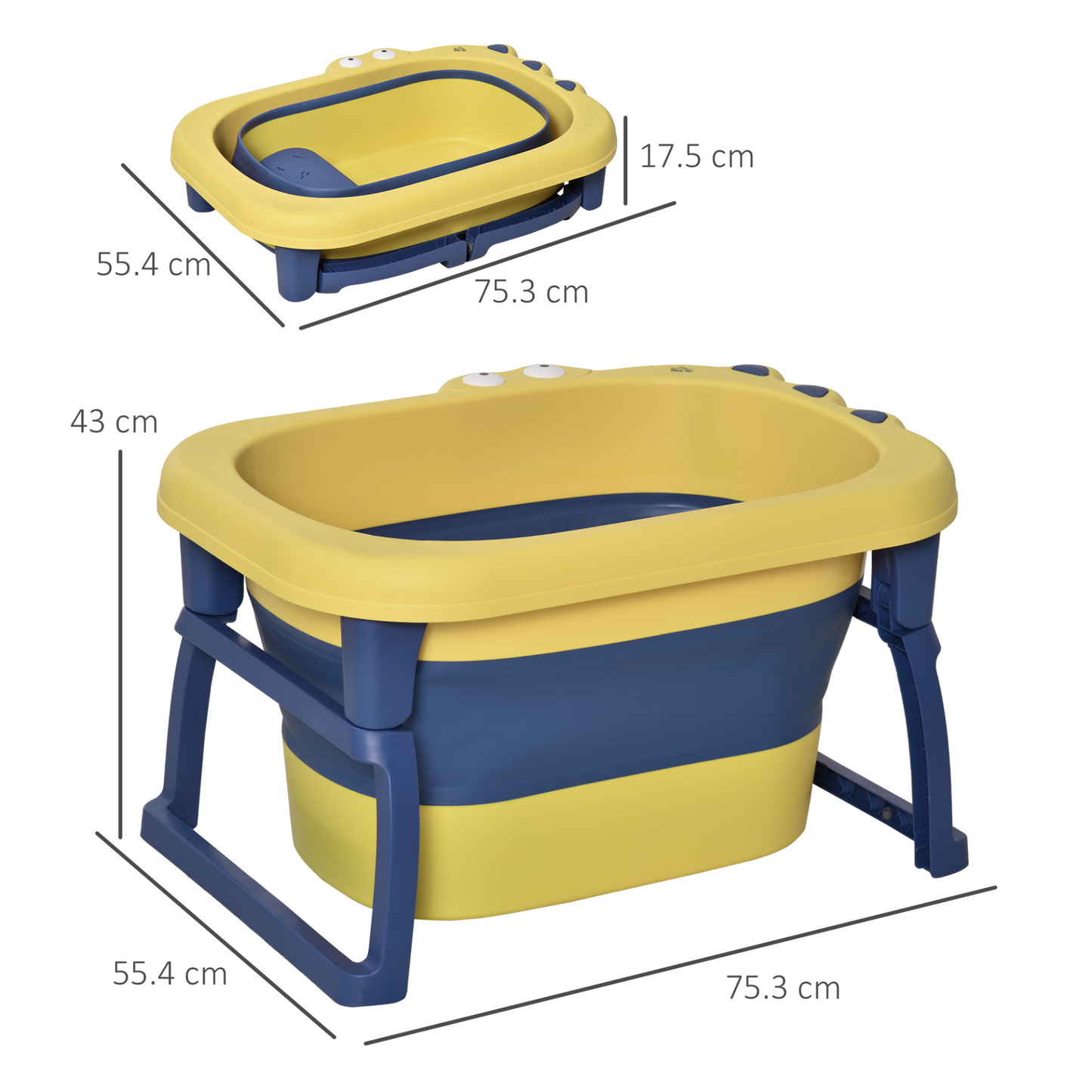 HOMCOM Collapsible Non-Slip Baby Bathtub with Stool Seat - Yellow, for Newborns to Toddlers (0-6 Years) MyLibelula