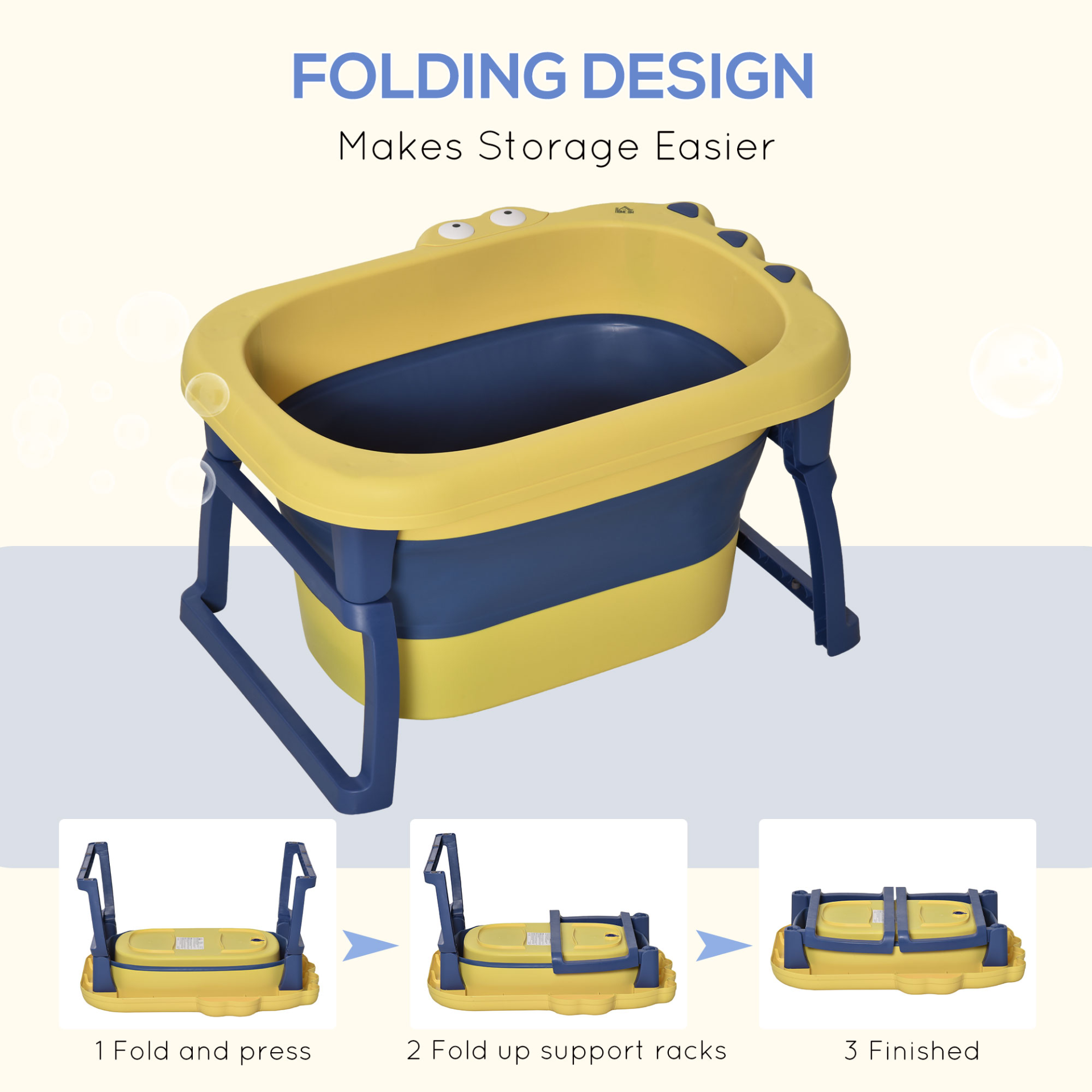 HOMCOM Collapsible Non-Slip Baby Bathtub with Stool Seat - Yellow, for Newborns to Toddlers (0-6 Years) MyLibelula