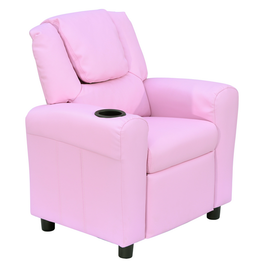 HOMCOM Kids Pink Recliner Lounger Armchair with Cup Holder – PU Leather Look MyLibelula