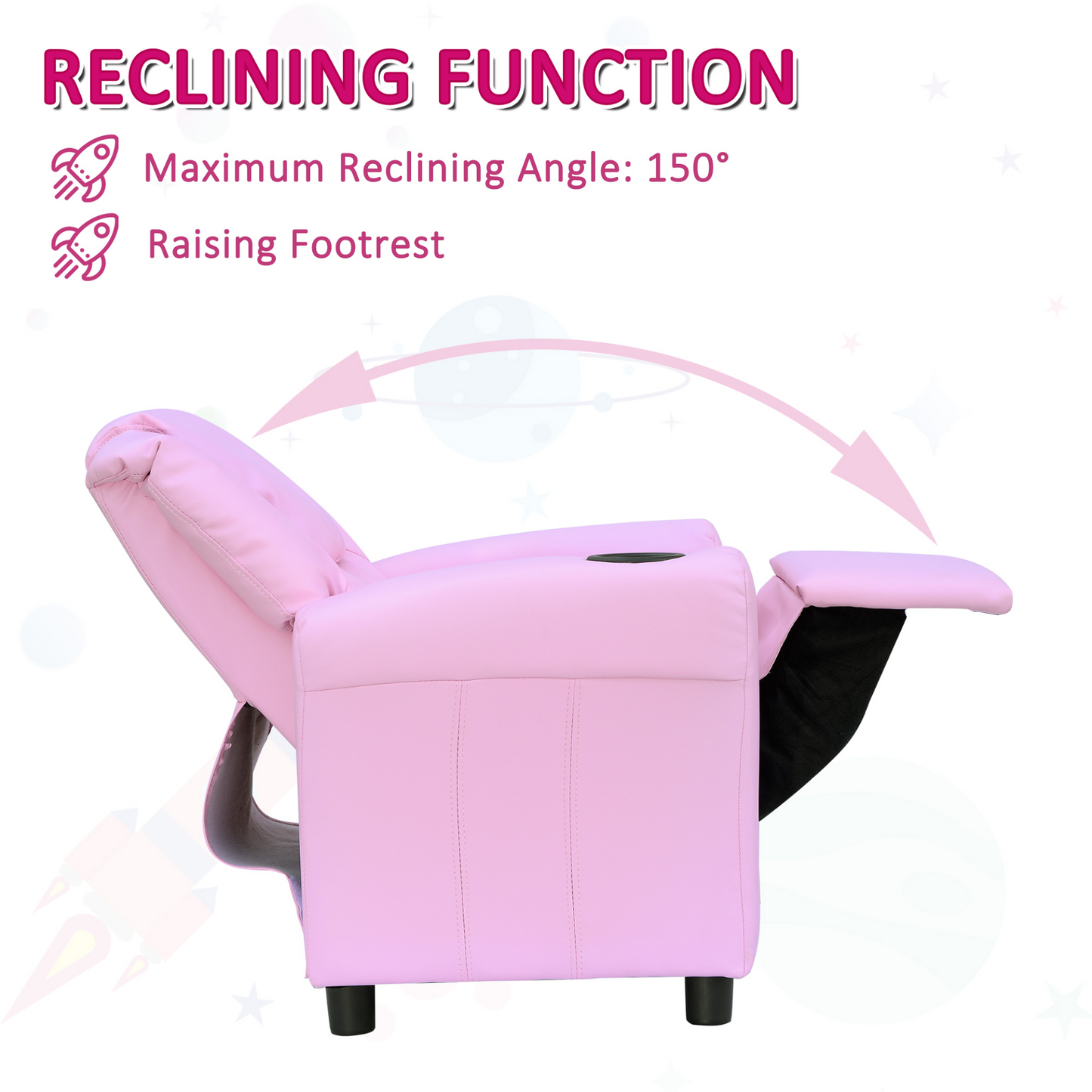 HOMCOM Kids Pink Recliner Lounger Armchair with Cup Holder – PU Leather Look MyLibelula