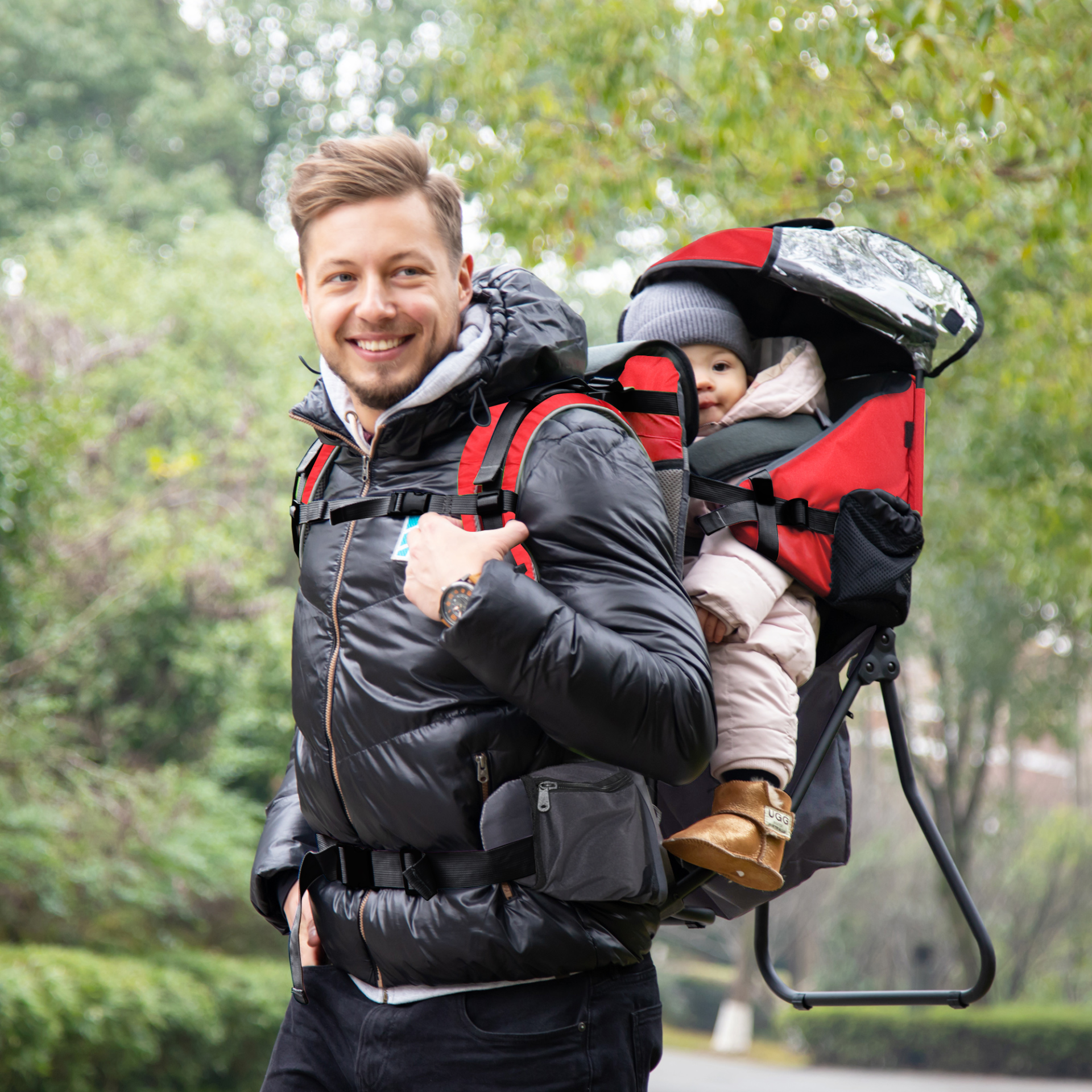 HOMCOM Baby Hiking Backpack Carrier with Ergonomic Hip Seat - Red (6-36 Months) MyLibelula