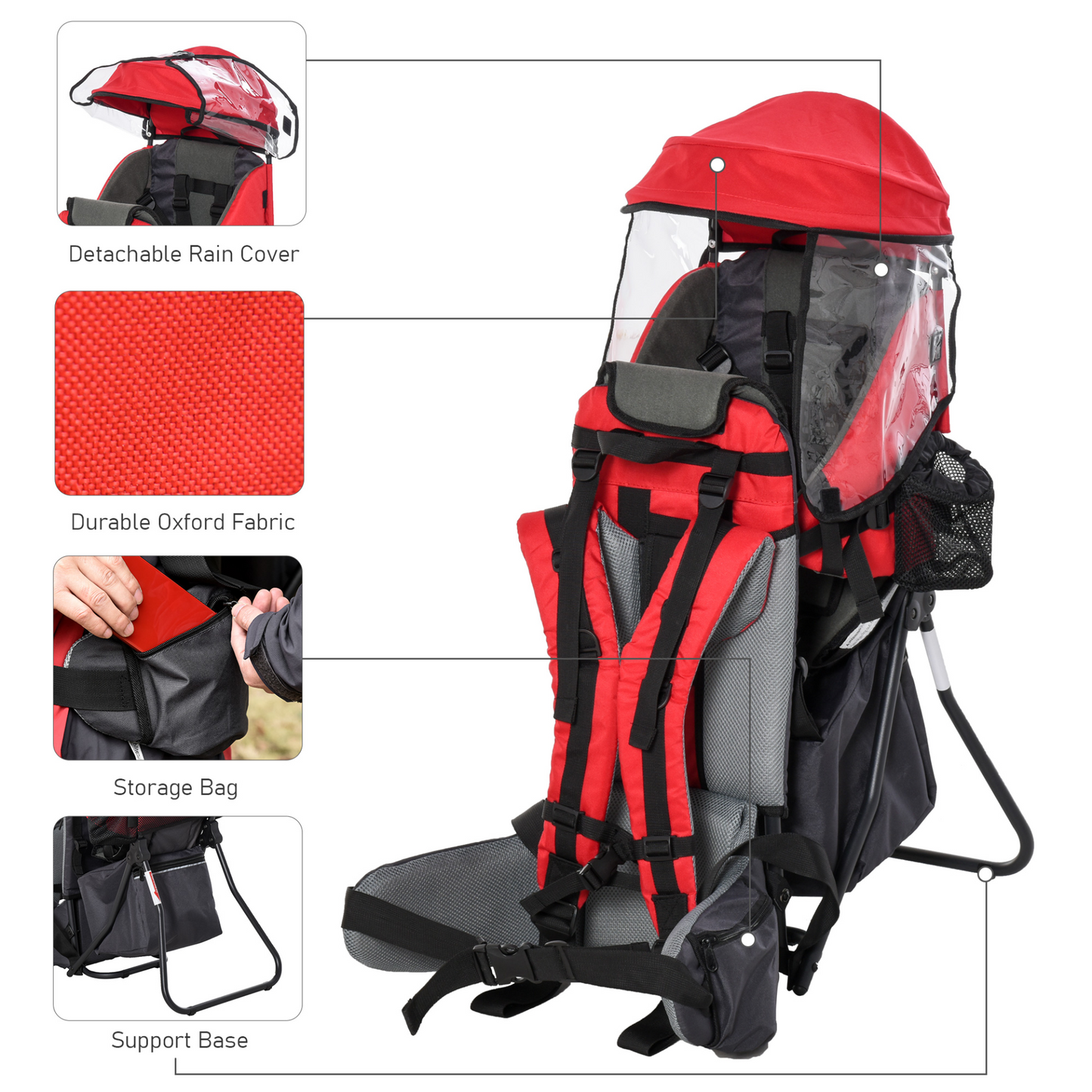 HOMCOM Baby Hiking Backpack Carrier with Ergonomic Hip Seat - Red (6-36 Months) MyLibelula