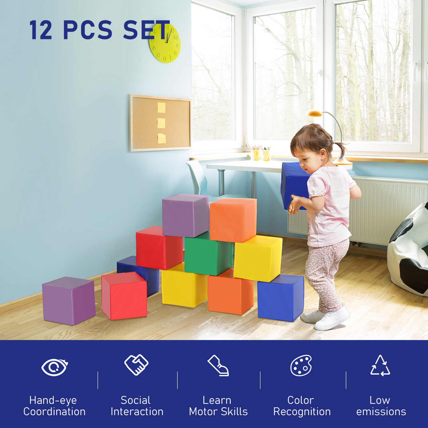 HOMCOM 12 Piece Soft Play Foam Blocks – Safe & Educational Stacking Toys for Toddlers & Preschool Kids MyLibelula