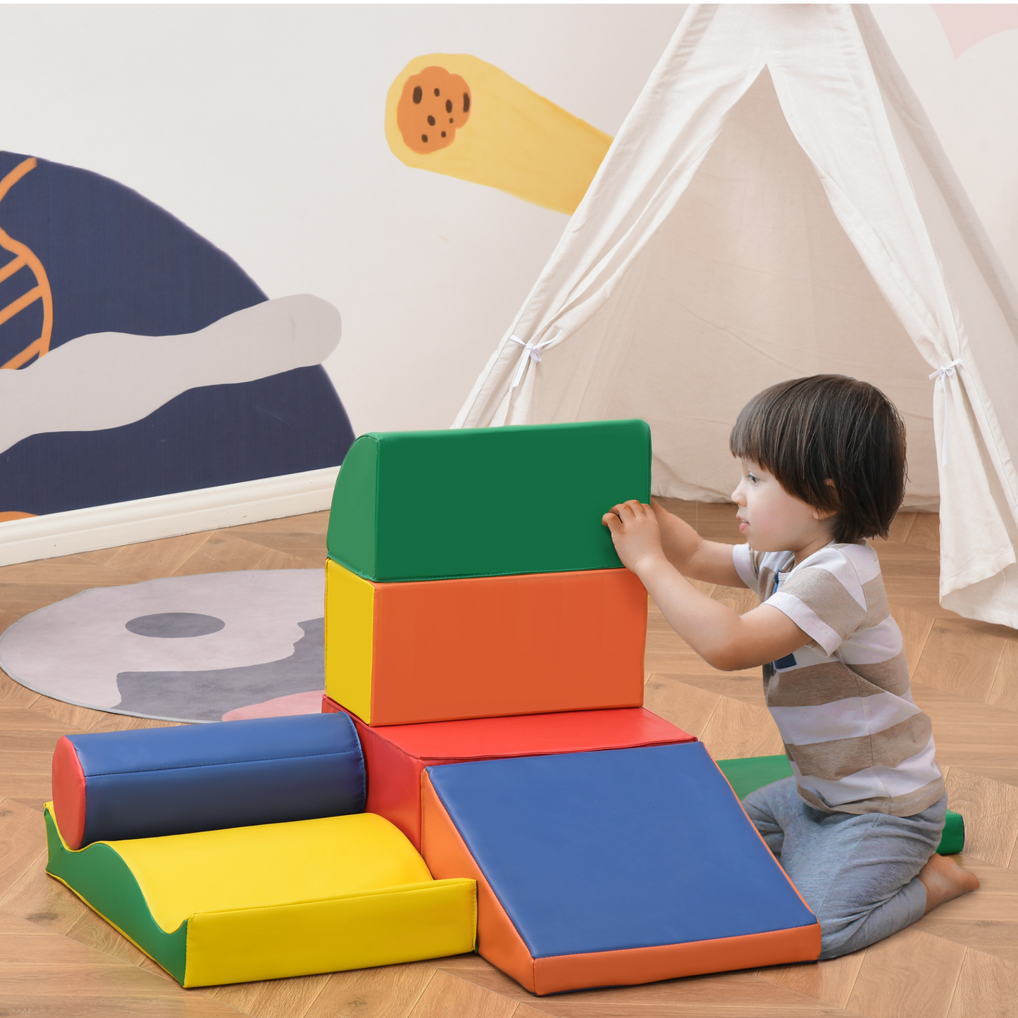 HOMCOM 7 Piece Climb and Crawl Activity Play Set | Soft Foam Blocks for Toddlers | Educational and Stackable Play Equipment MyLibelula