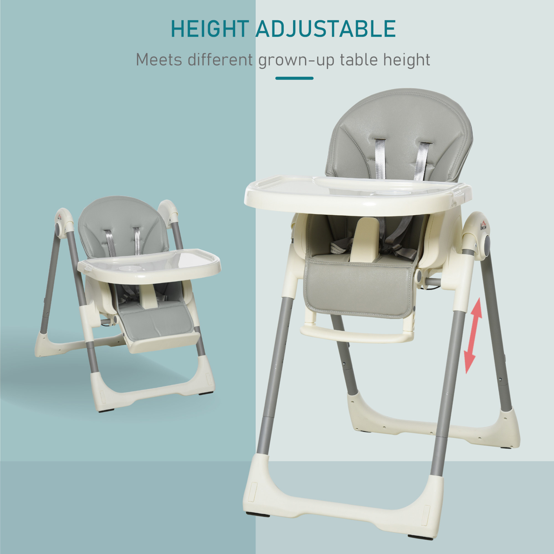 HOMCOM Foldable Baby High Chair - Convertible Feeding & Toddler Chair with Adjustable Backrest, Footrest, and Tray - 5-Point Safety Harness, Grey MyLibelula