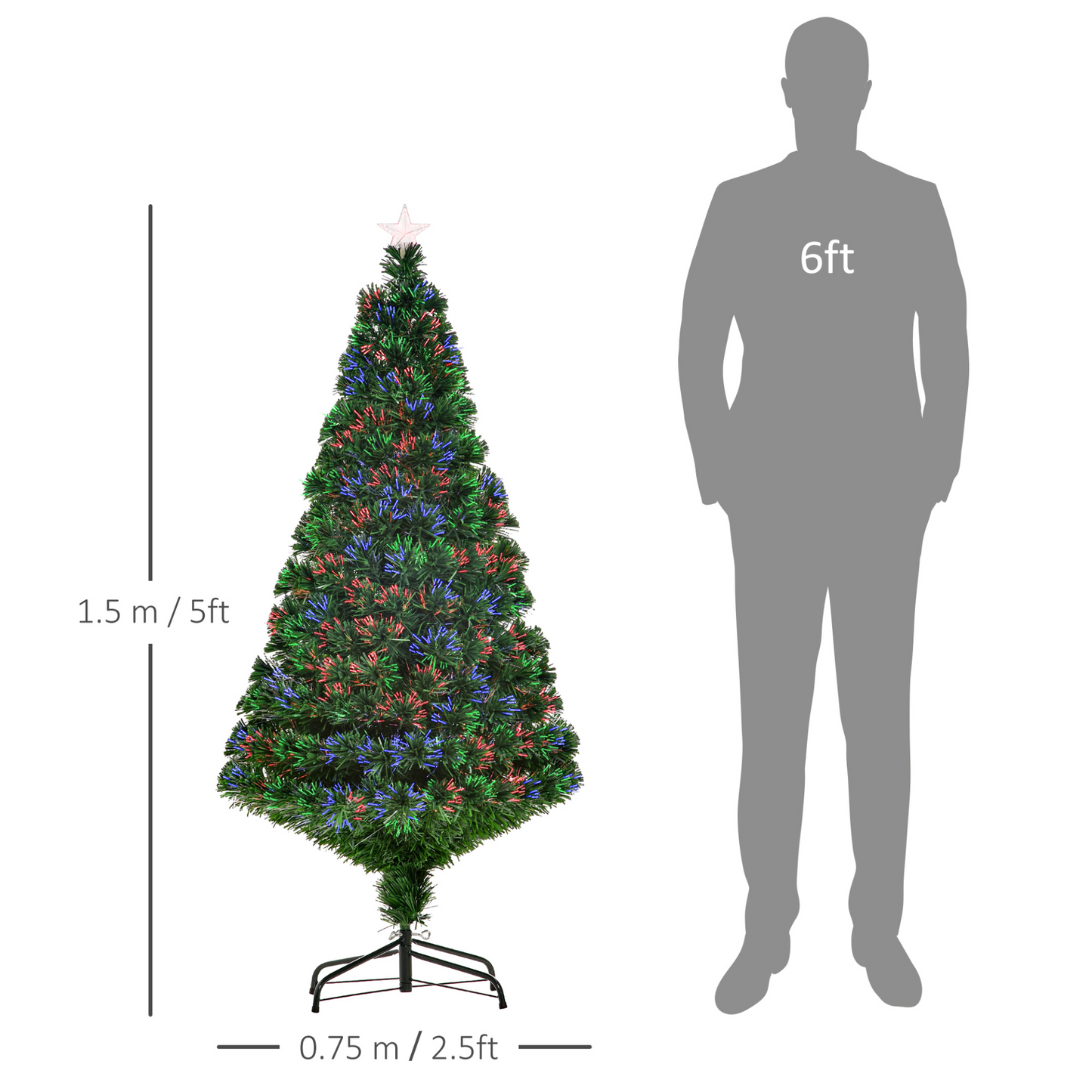 HOMCOM 5FT Pre-Lit Fibre Optic Artificial Christmas Tree with Multi-Colour Lights & Tree Topper MyLibelula