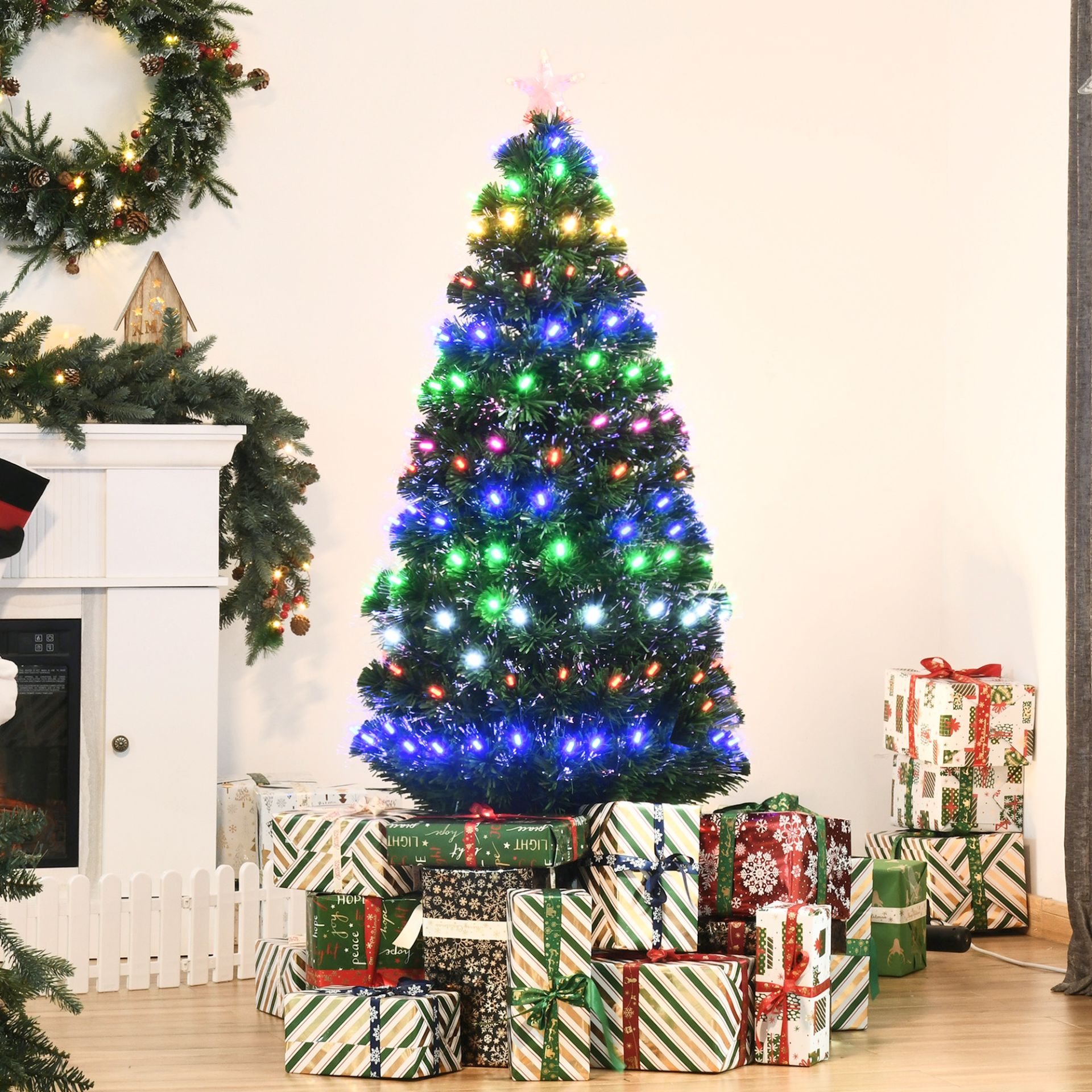 HOMCOM 5FT Pre-Lit Artificial Christmas Tree with Lights and Star Topper - Sturdy Metal Base, Seasonal Home Decoration MyLibelula