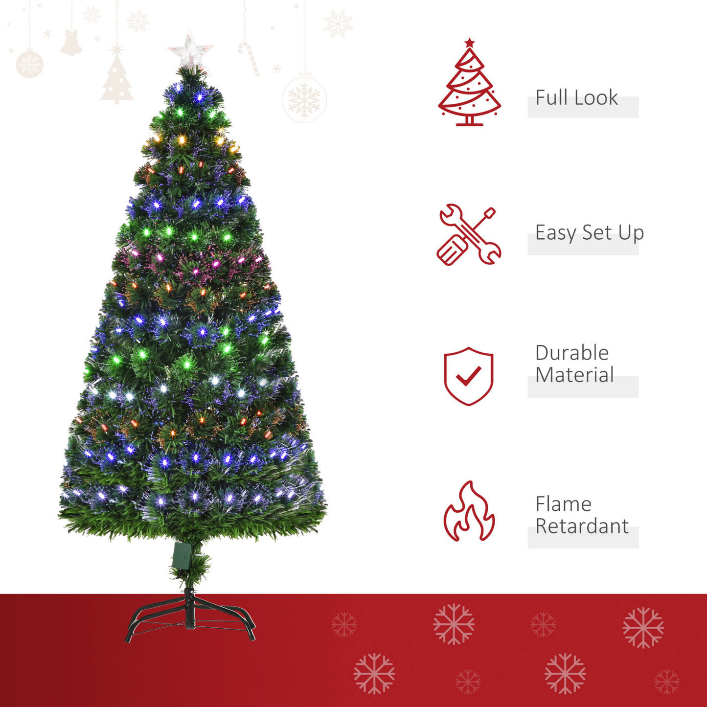 HOMCOM 5FT Pre-Lit Artificial Christmas Tree with Lights and Star Topper - Sturdy Metal Base, Seasonal Home Decoration MyLibelula