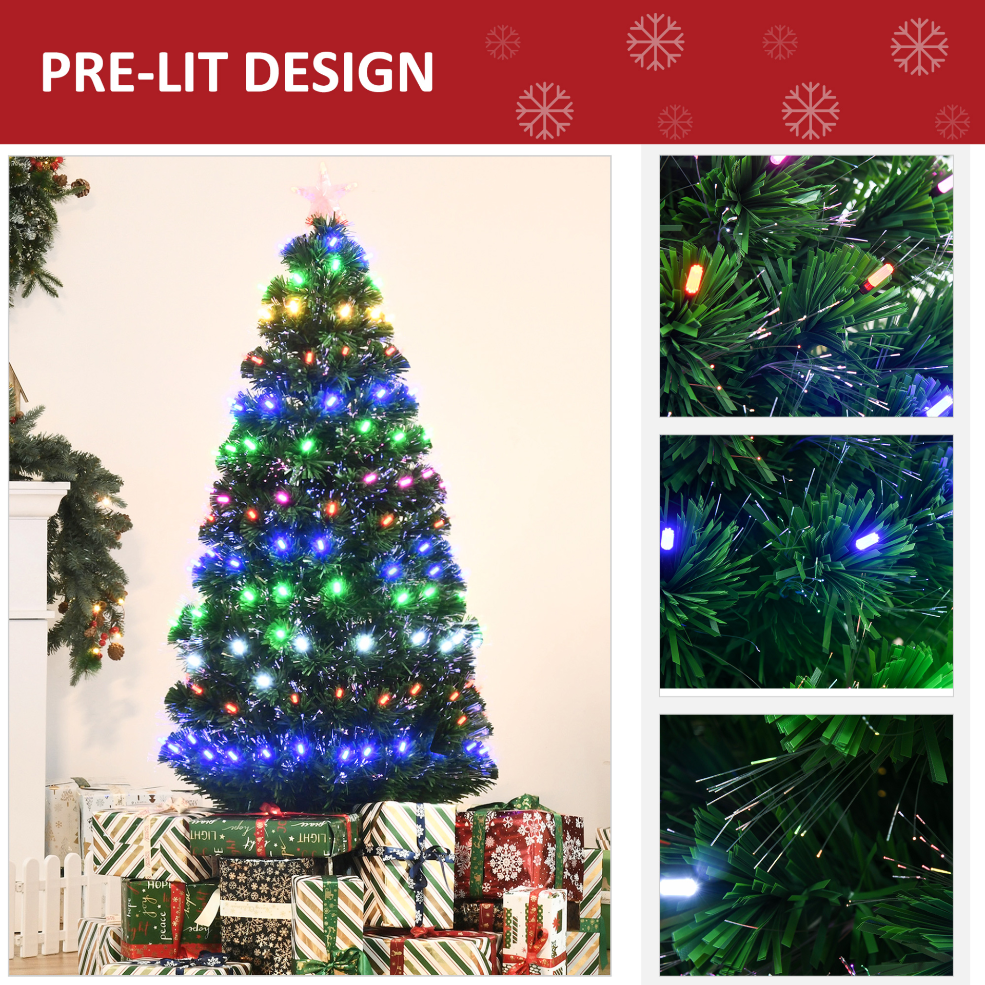 HOMCOM 5FT Pre-Lit Artificial Christmas Tree with Lights and Star Topper - Sturdy Metal Base, Seasonal Home Decoration MyLibelula