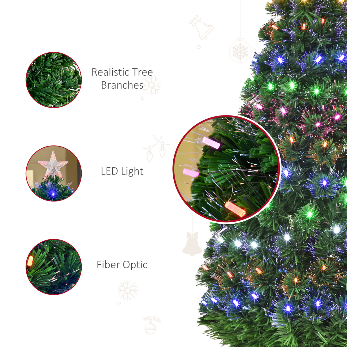 HOMCOM 5FT Pre-Lit Artificial Christmas Tree with Lights and Star Topper - Sturdy Metal Base, Seasonal Home Decoration MyLibelula