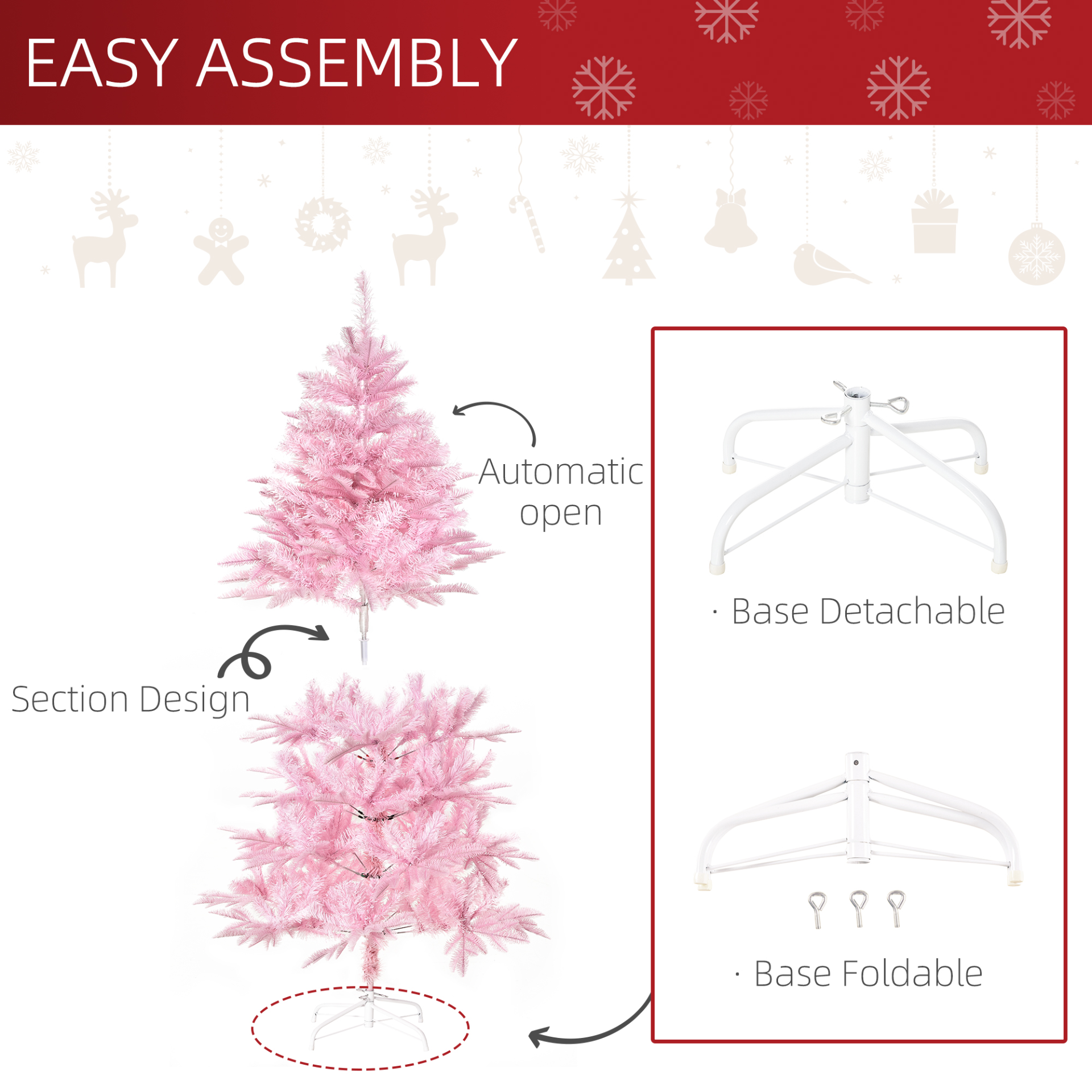 HOMCOM 5FT Pink Artificial Christmas Tree - Vibrant Holiday Xmas Decor for Home, Office & Party MyLibelula