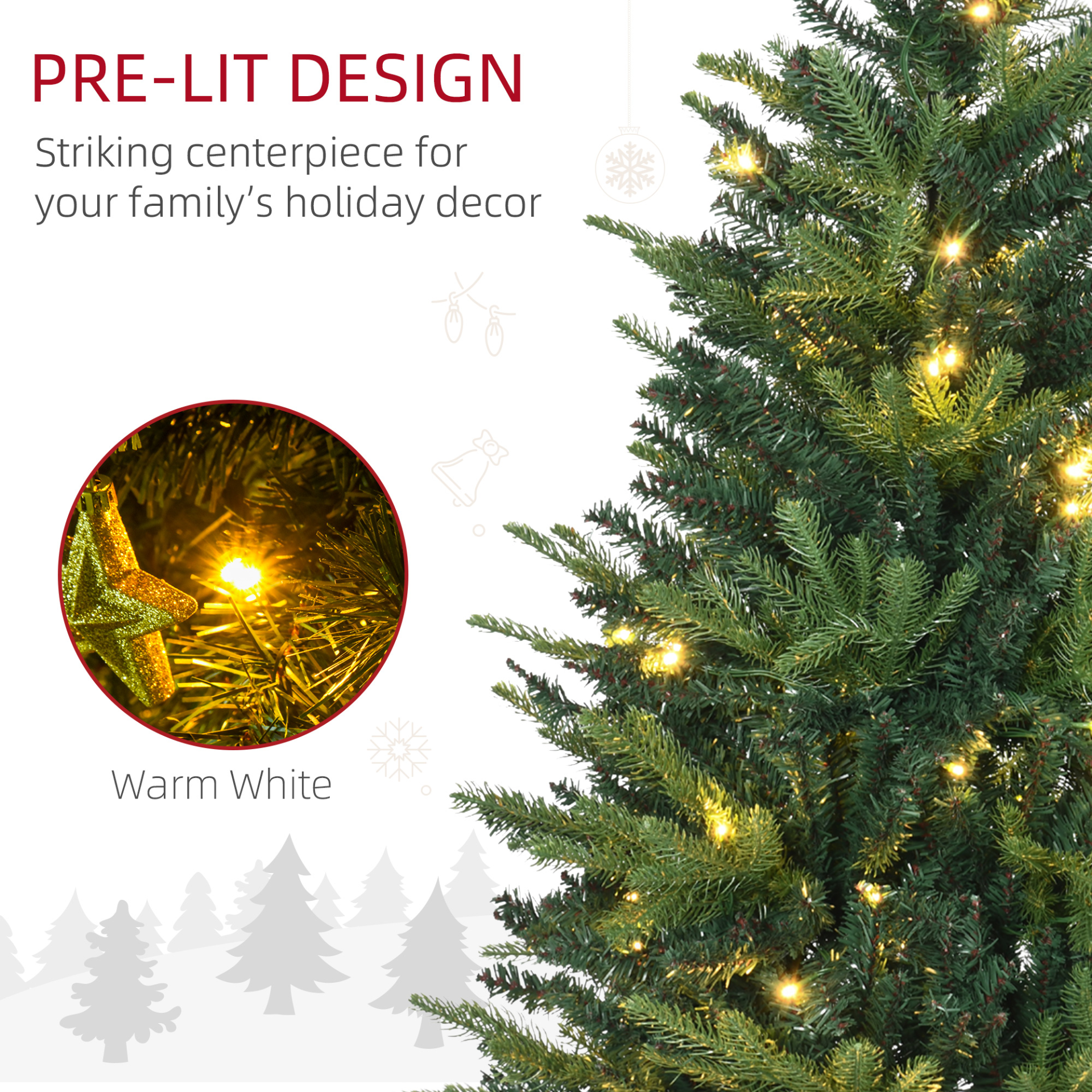 1.2m 4ft Pre-Lit Christmas Tree with 750 Tips and 80 LED Lights in Elegant Vase Base - Perfect for Entrance Decor MyLibelula