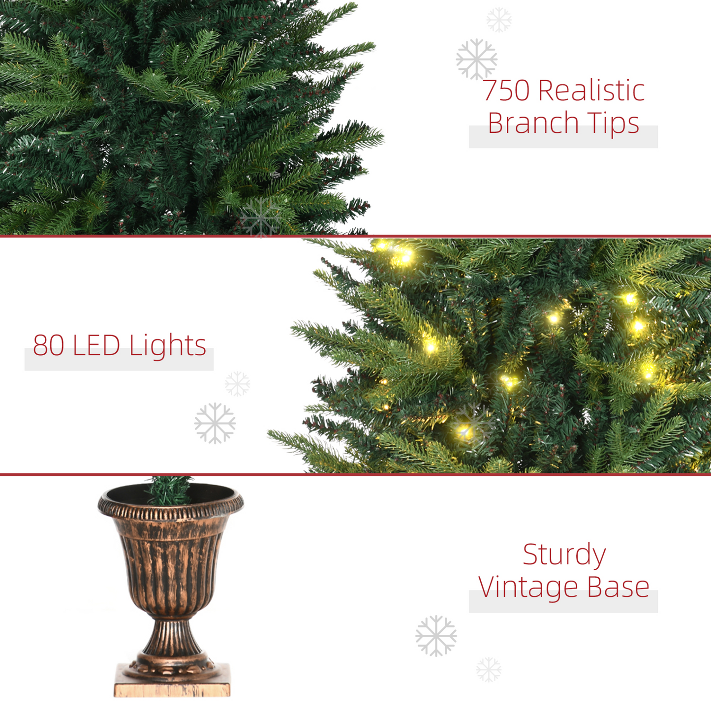 1.2m 4ft Pre-Lit Christmas Tree with 750 Tips and 80 LED Lights in Elegant Vase Base - Perfect for Entrance Decor MyLibelula